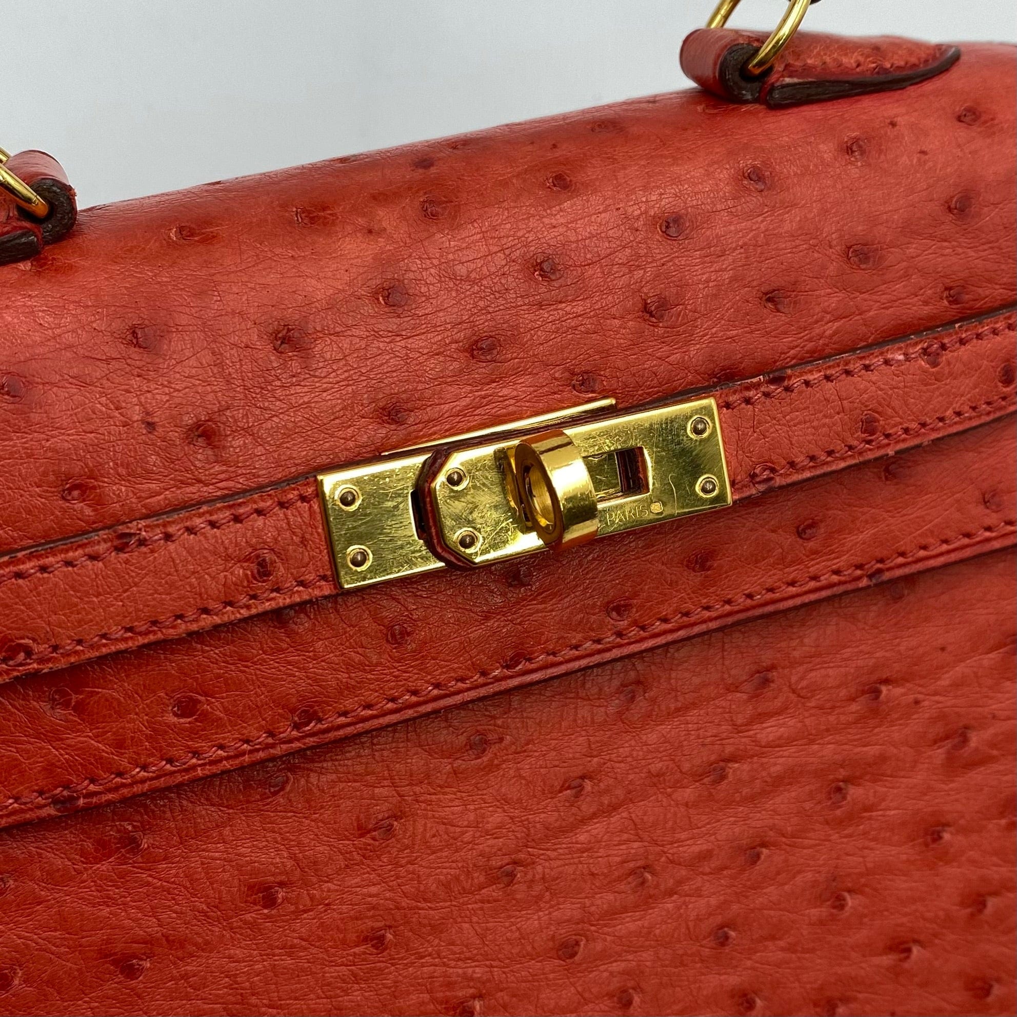 Hermès HERMES MINI KELLY 20 RED TYPE OSTRICH HAND SHOULDER BAG 〇W 90224534