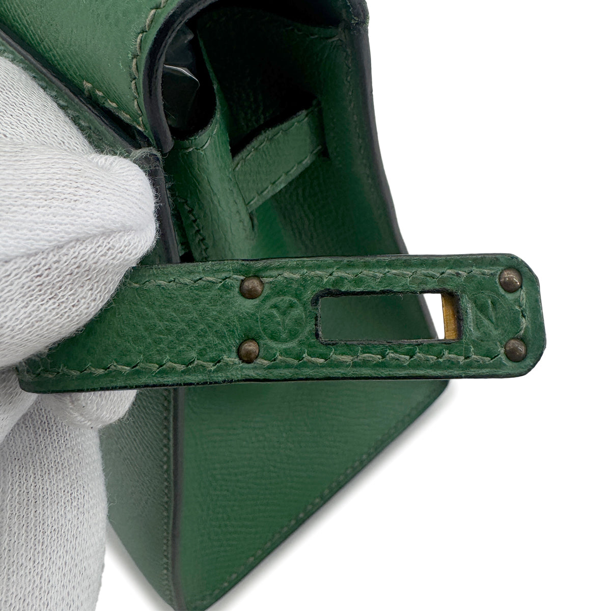 HERMES HERMES MINI KELLY 20 SELLIER GREEN COUCHEVEL SHOULDER BAG 〇Y GHW 90239776