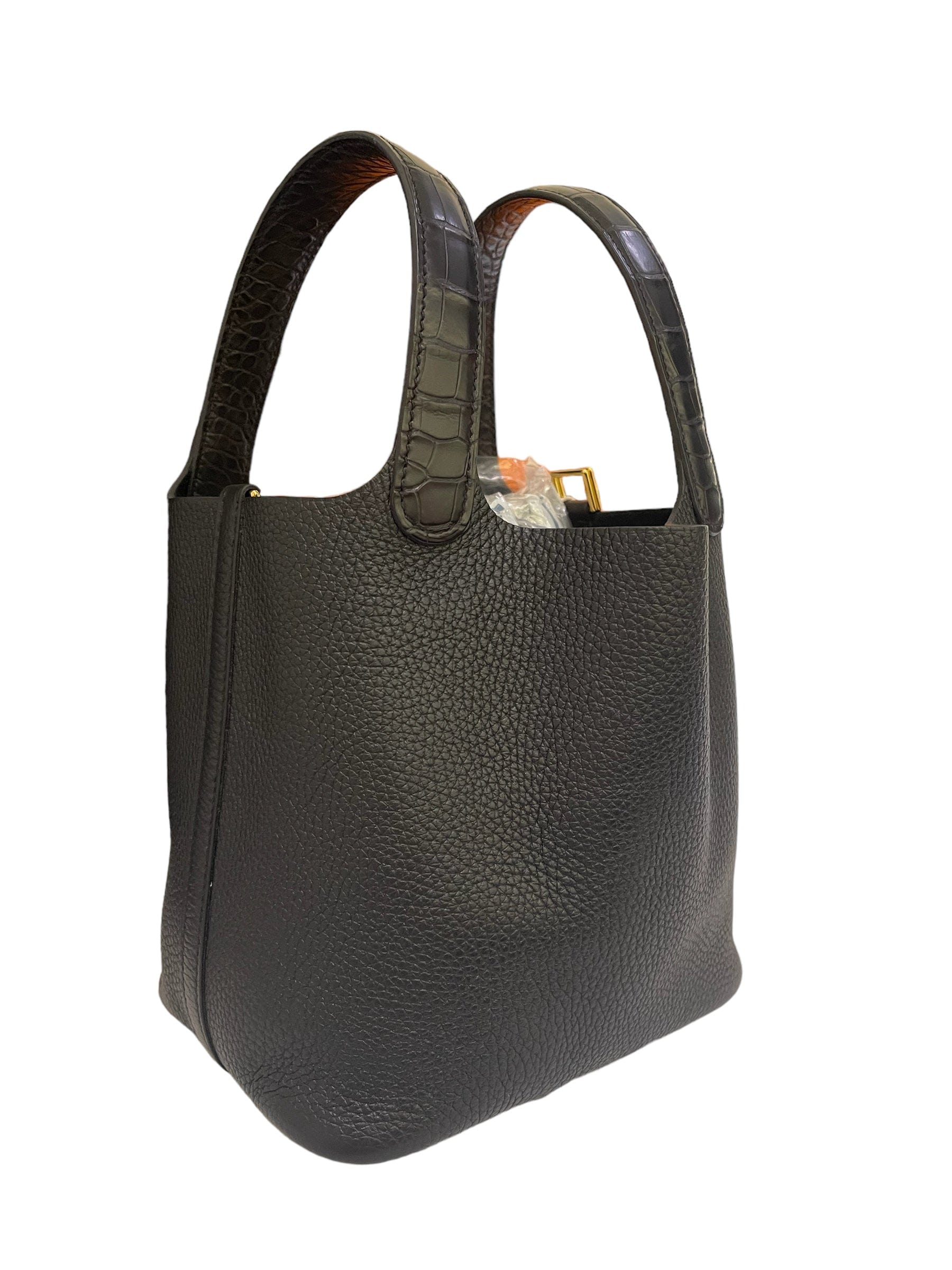 Hermes Picotin 18 Touch Black Matte Alligator Clemence GHW Z