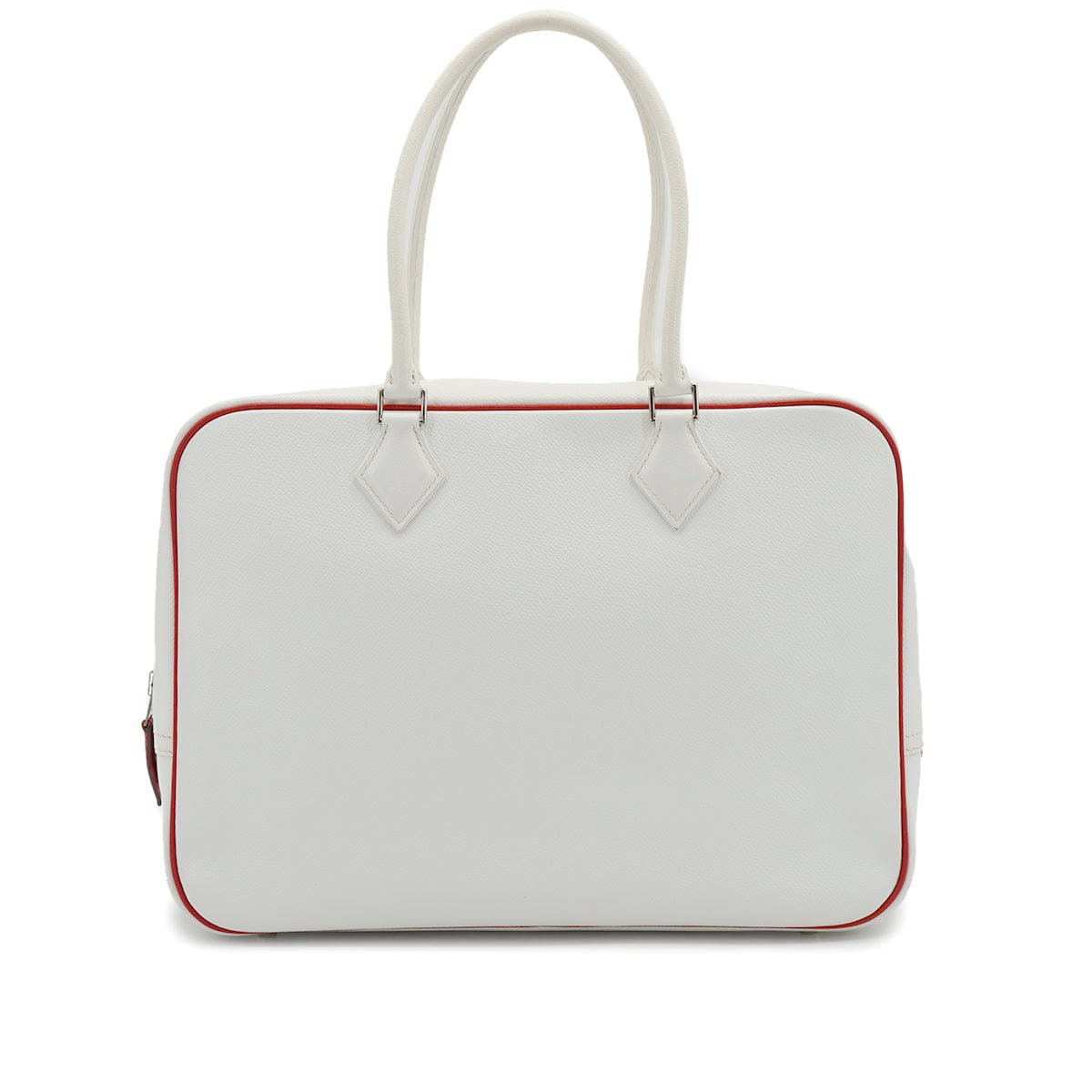 HERMES HERMES PLUME 32 WHITE ROUGE GARANCE VEAU EPSOM HAND BAG 2004 SQUARE H PALLADIUM HARDWARE 90326671