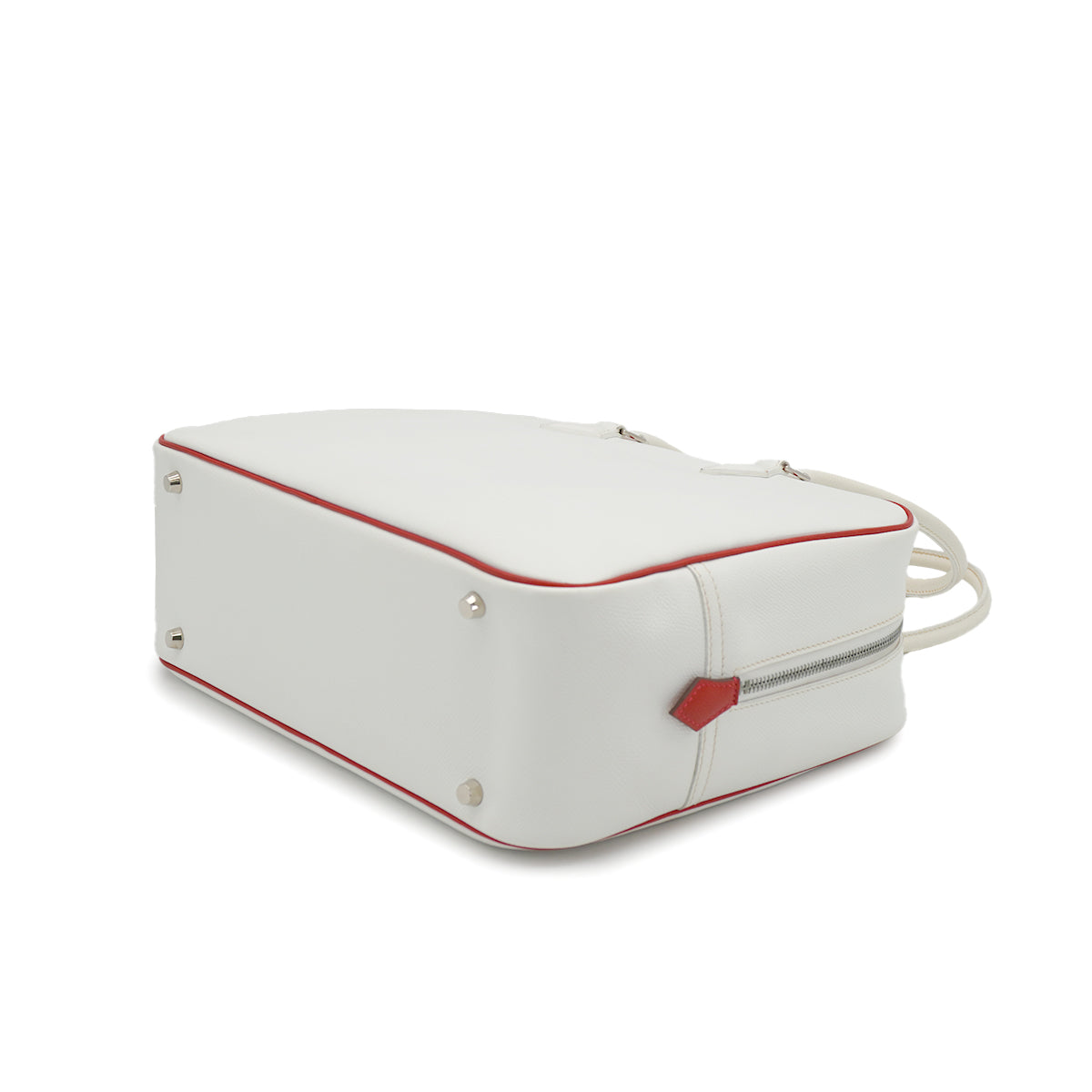 HERMES HERMES PLUME 32 WHITE ROUGE GARANCE VEAU EPSOM HAND BAG 2004 SQUARE H PALLADIUM HARDWARE 90326671