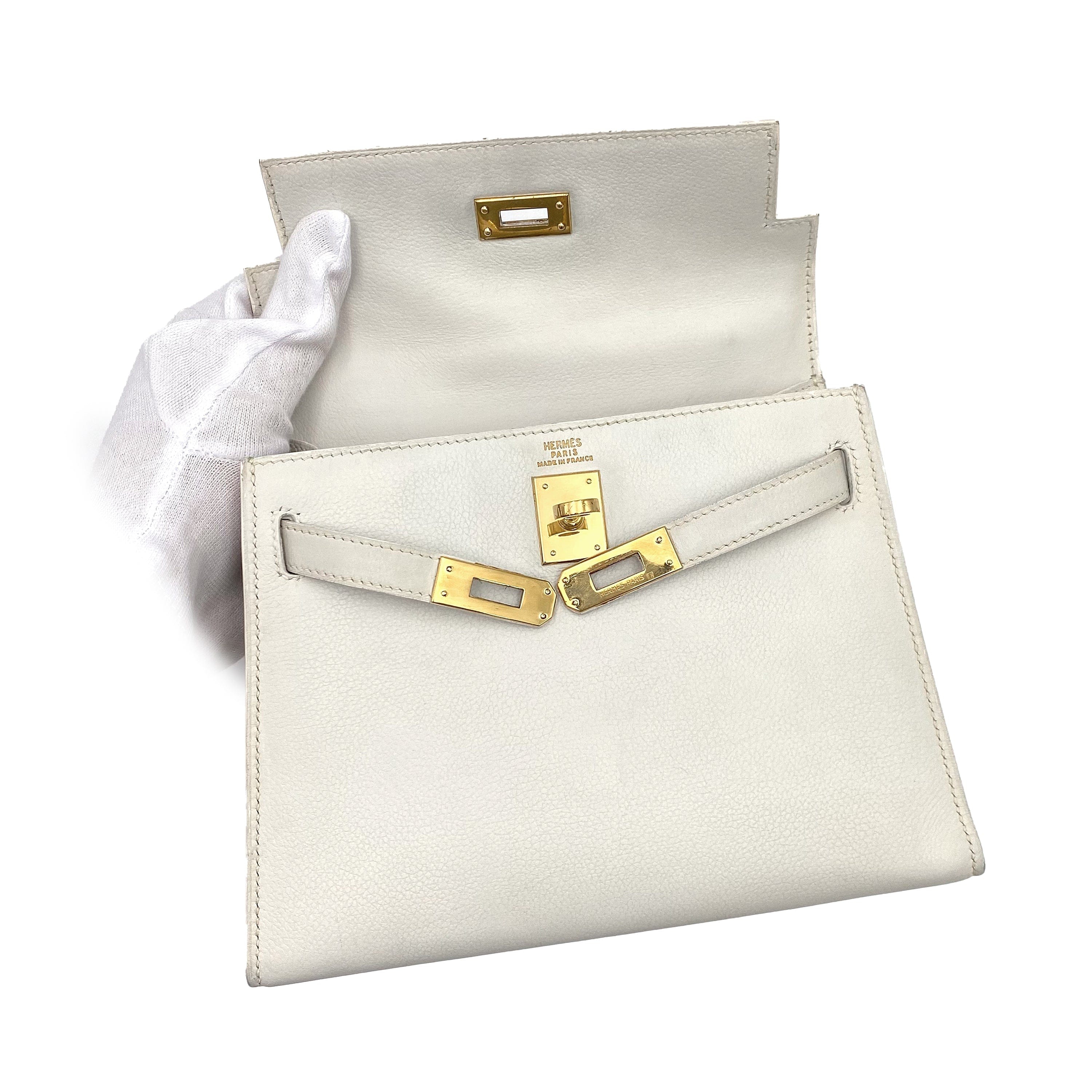 Hermès Hermes Vintage Kelly 20 Sellier White Graine GHW #O