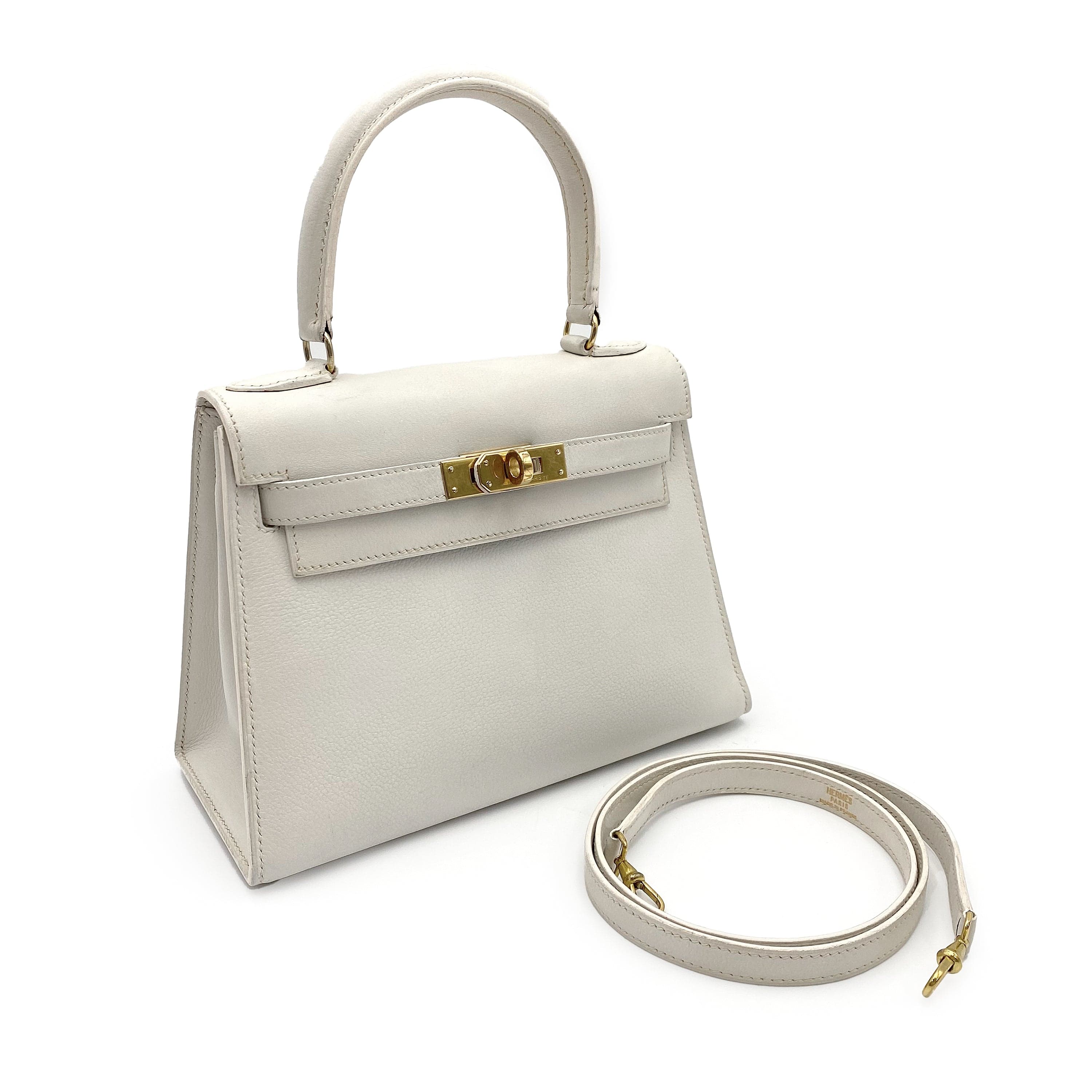 Hermès Hermes Vintage Kelly 20 Sellier White Graine GHW #O