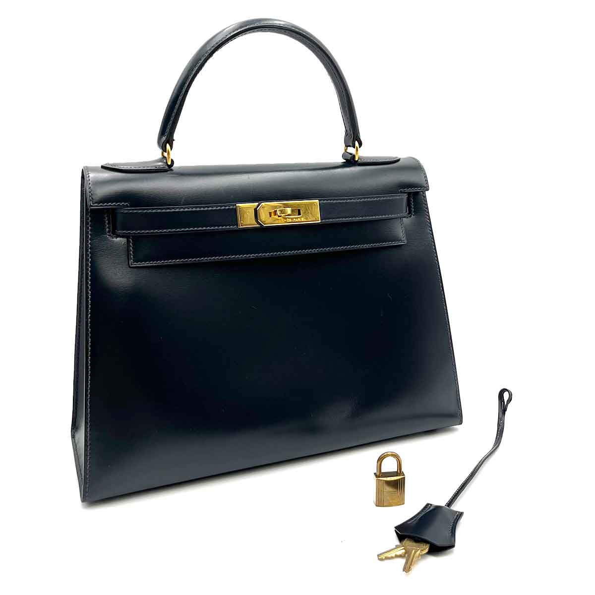 Hermès Hermès Vintage Kelly 28 Sellier Navy Boxcalf GHW #R 90234534