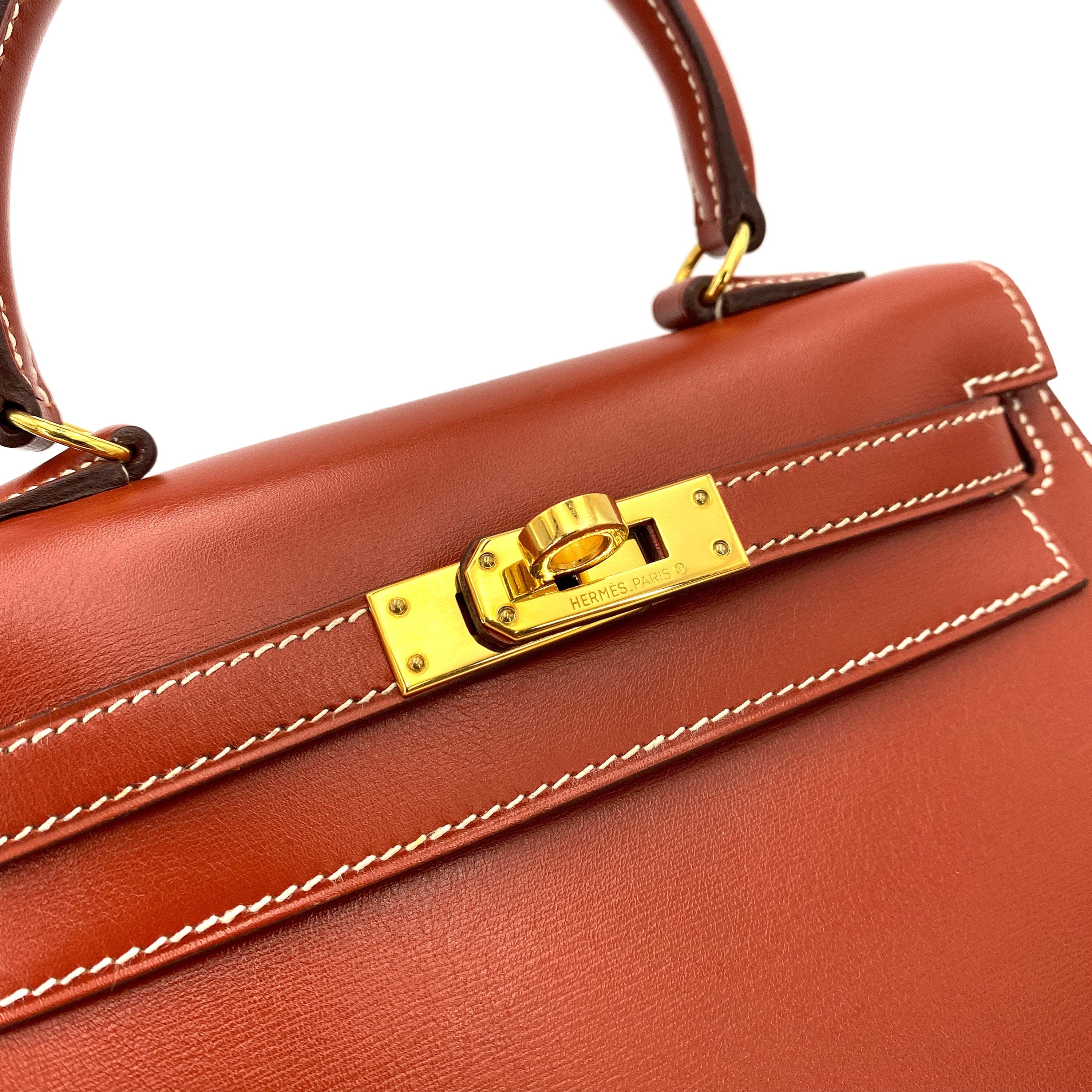 HERMES HERMES VINTAGE MINI KELLY 20 BRIQUE BOXCALF GHW #W 90249068