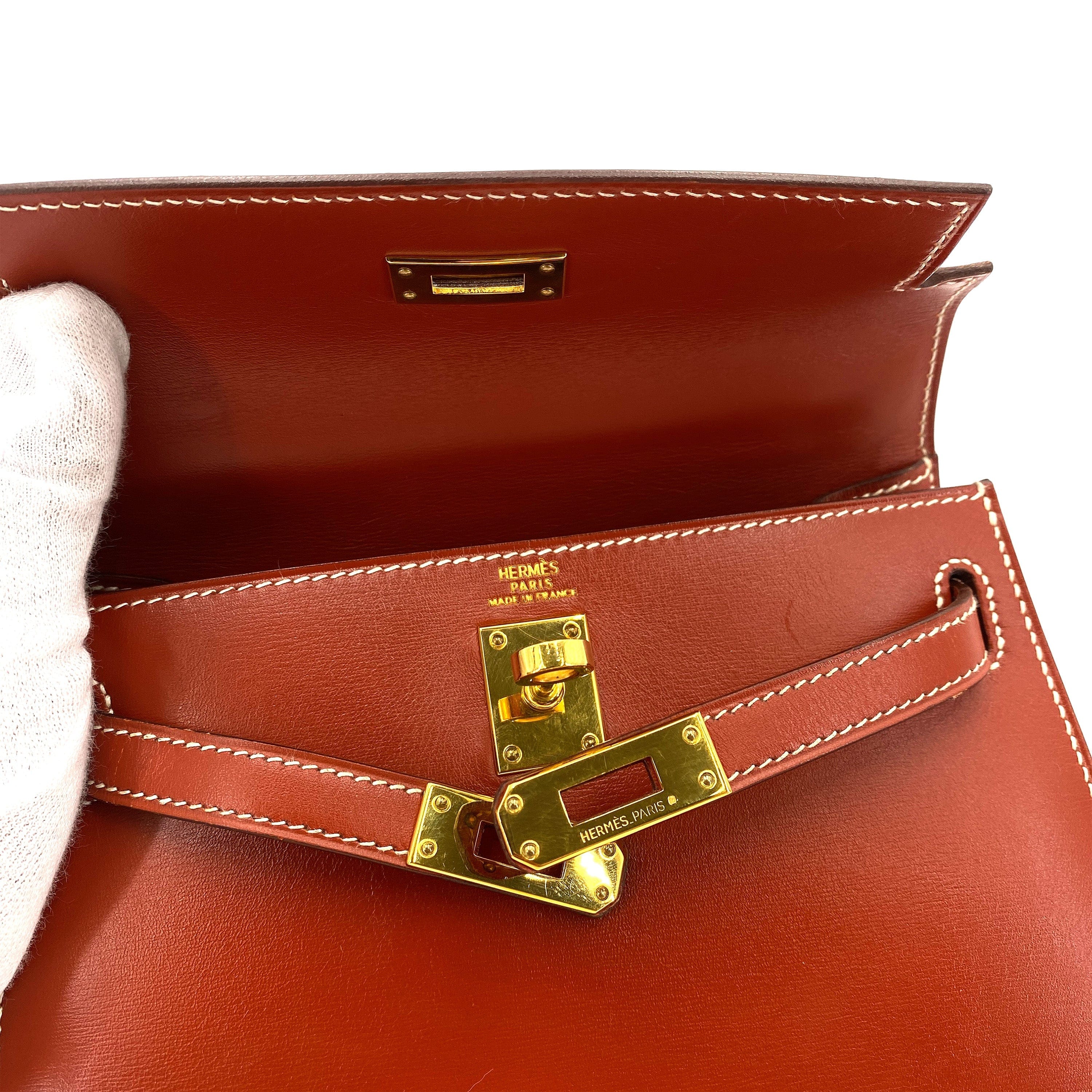 HERMES HERMES VINTAGE MINI KELLY 20 BRIQUE BOXCALF GHW #W 90249068