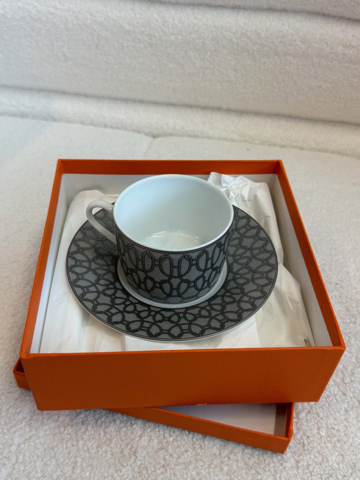 Hermès Hermès H Déco Tea Cup and Saucer Grey