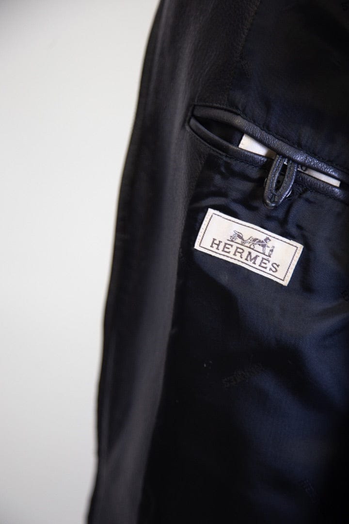 Hermes Hermes Detachable Collar Leather Bomber Jacket Black S