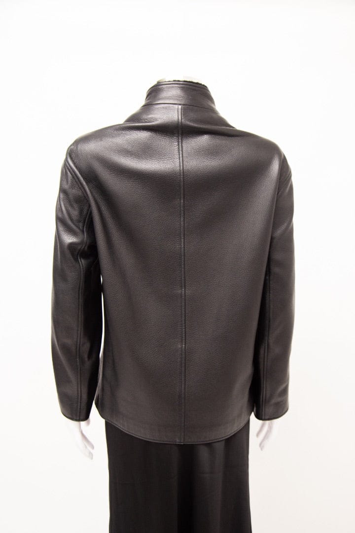 Hermes Hermes Detachable Collar Leather Bomber Jacket Black S