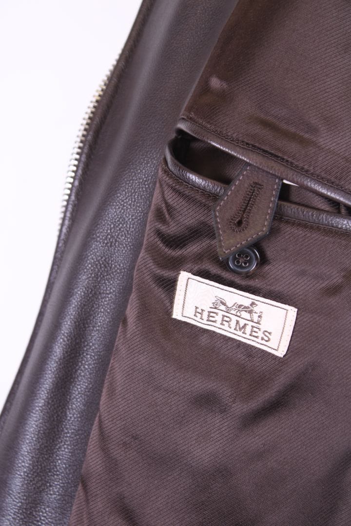 Hermes Hermes Leather Jacket Brown 50