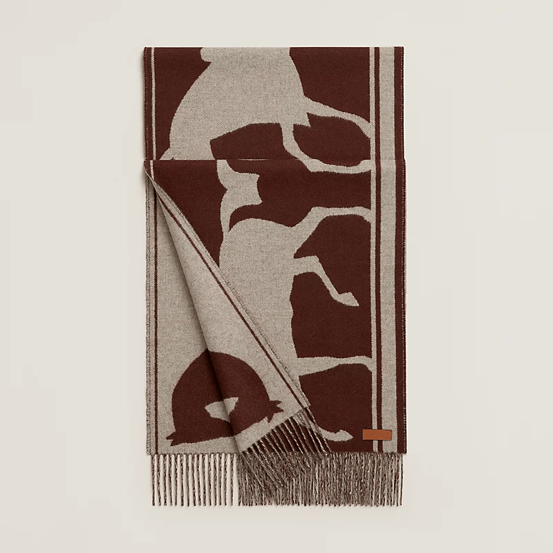 Hermès Hermes Casaque Tete a Queue scarf Cacao / Beige Chiné 40 x 195 cm Cashmere ALTC0339