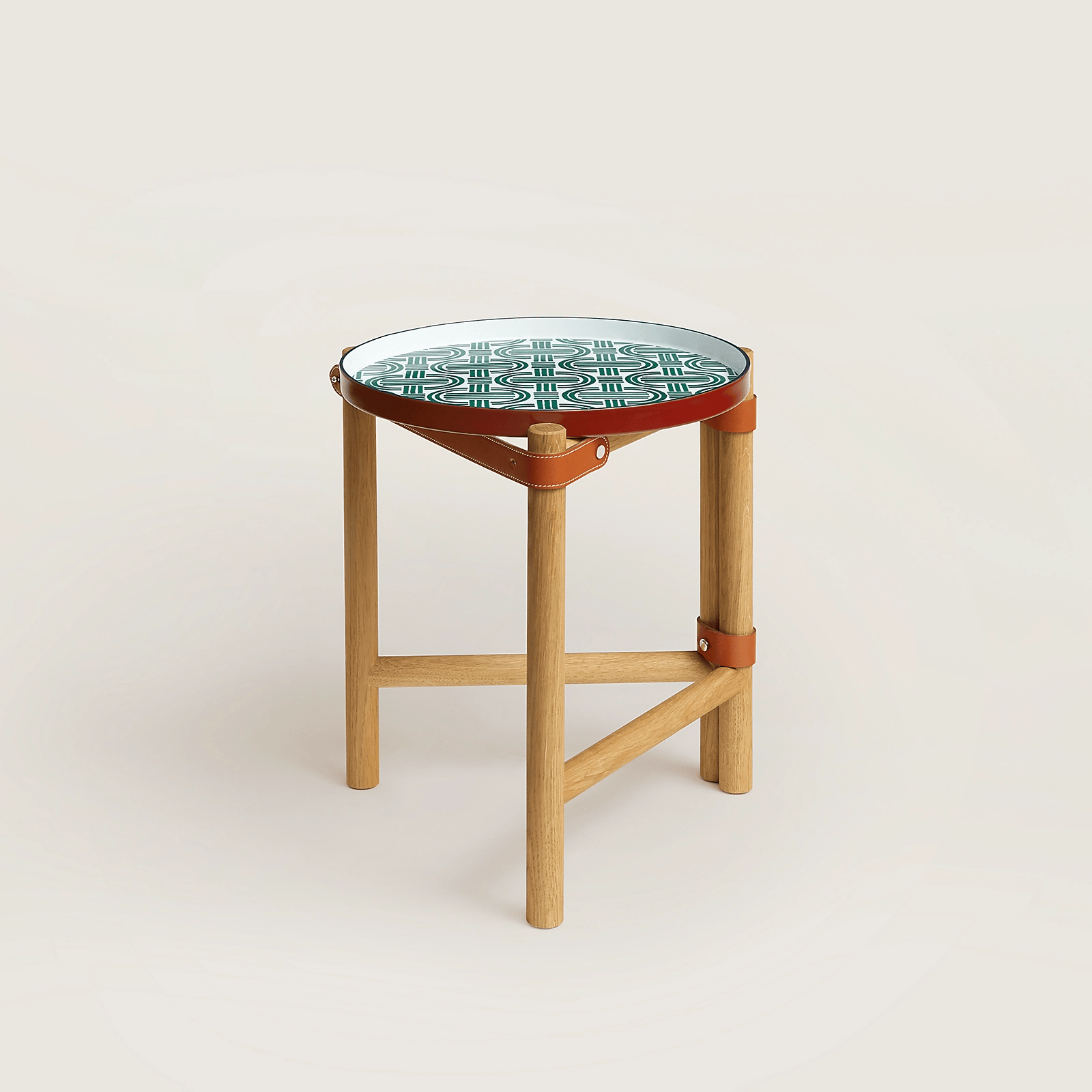 Hermès Hermes Les Trotteuses d'Hermès occasional table Vert / Blanc Medium: D 37 x H 45 cm Wood + Leather + Ceramic ALTC0355