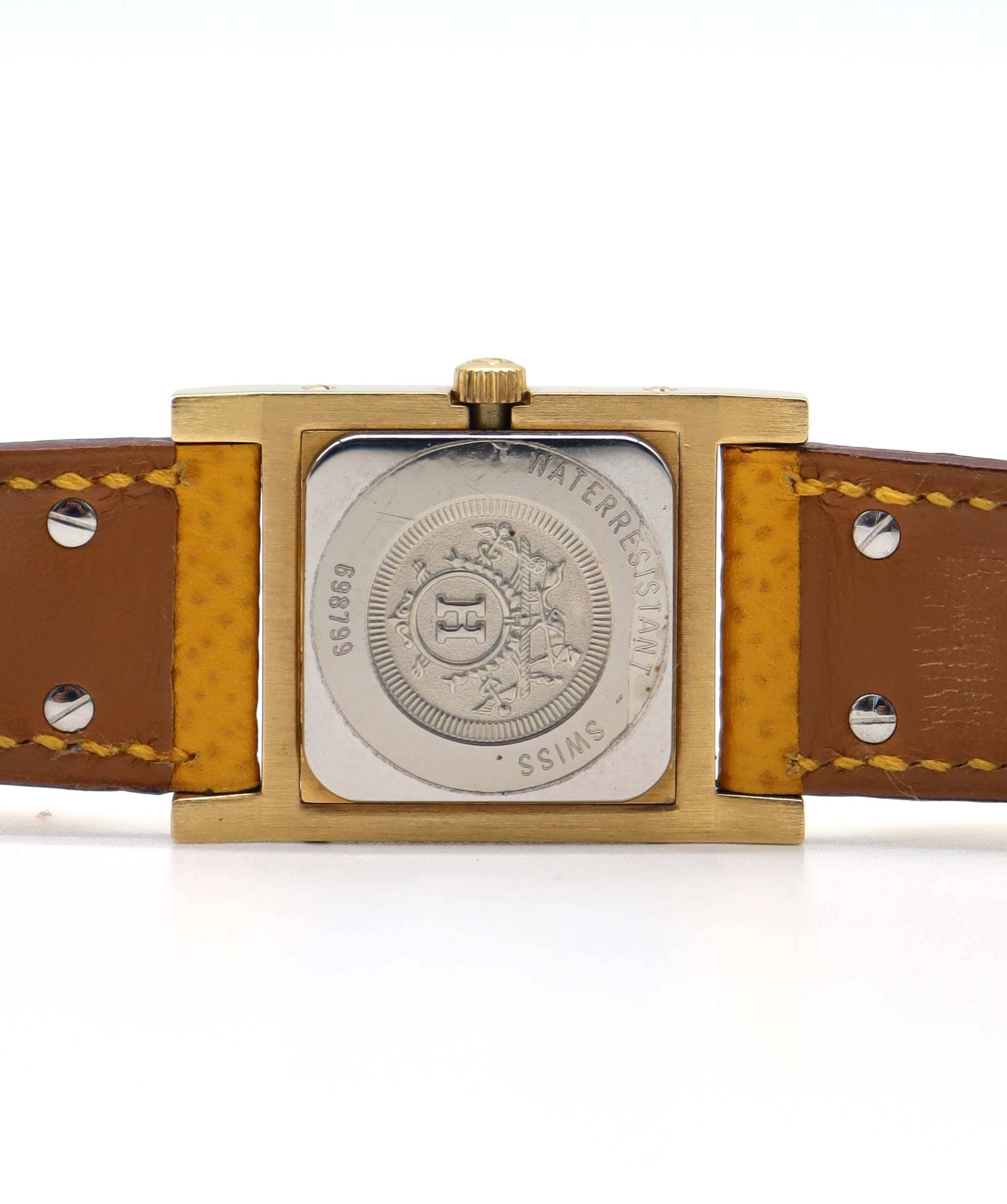 Hermès HERMES Medor Vintage Ladies' Watch, Pyramid Gold Studs, White and Yellow Leather, Quartz Watch, 90321255 DXBS6387