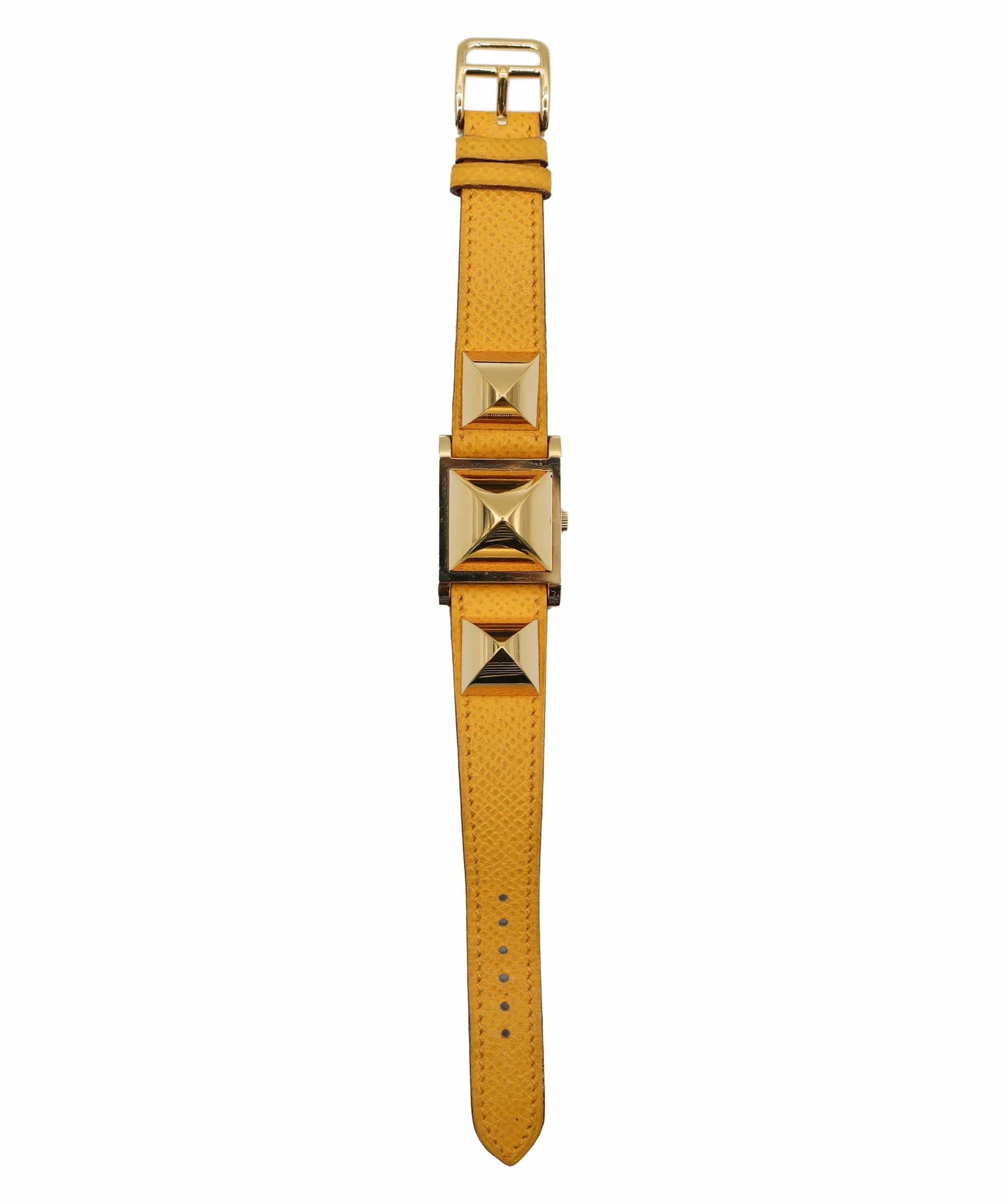 Hermès HERMES Medor Vintage Ladies' Watch, Pyramid Gold Studs, White and Yellow Leather, Quartz Watch, 90321255 DXBS6387