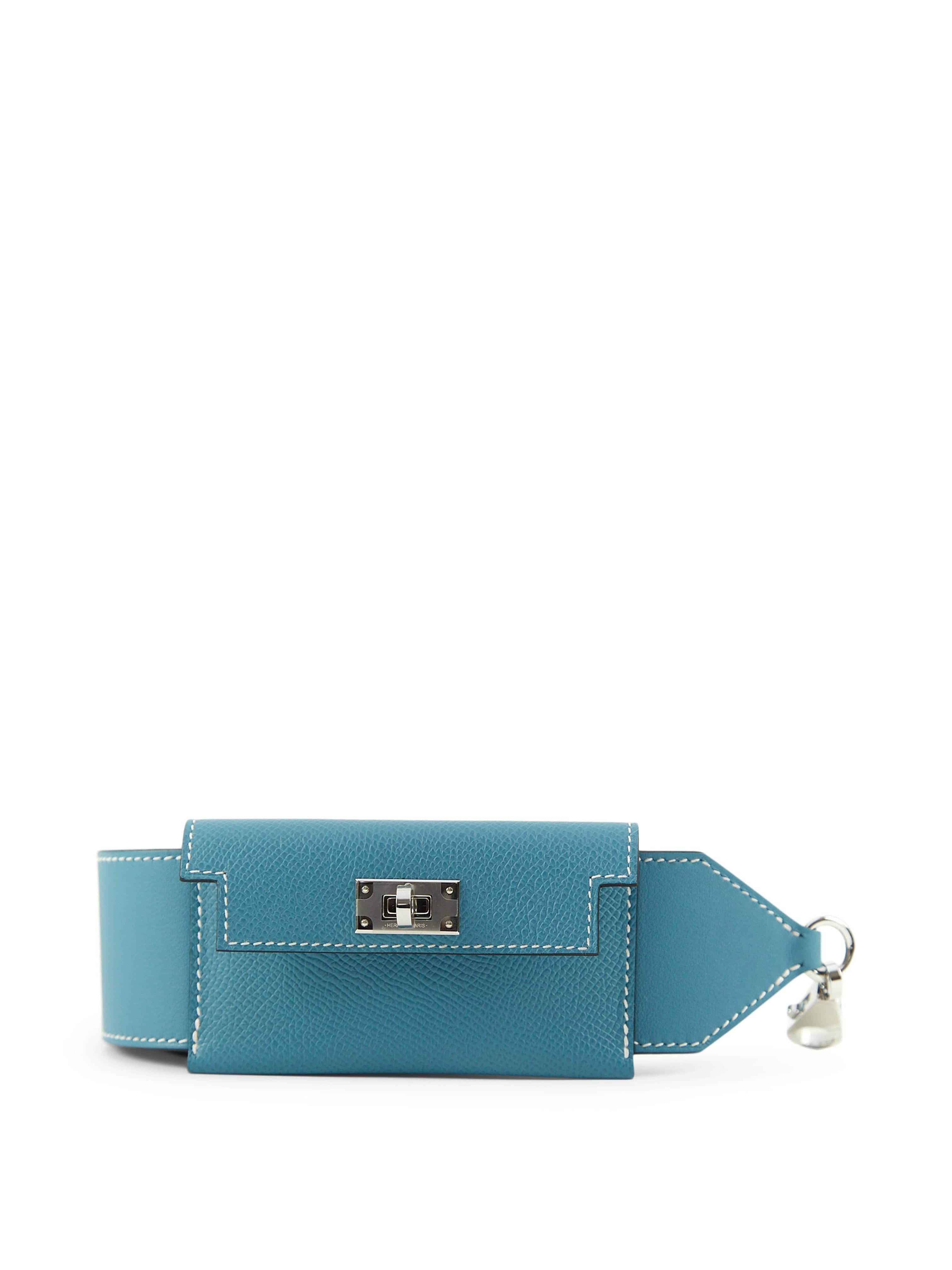 Hermès HERMÈS KELLY POCKET STRAP 105CM BLUE JEAN Epsom and Swift Leather with Palladium Hardware