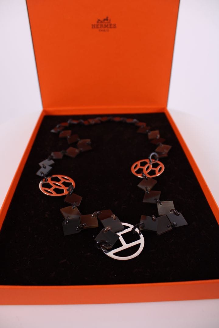 Hermes Hermes Horn Necklace Brown/ Silver
