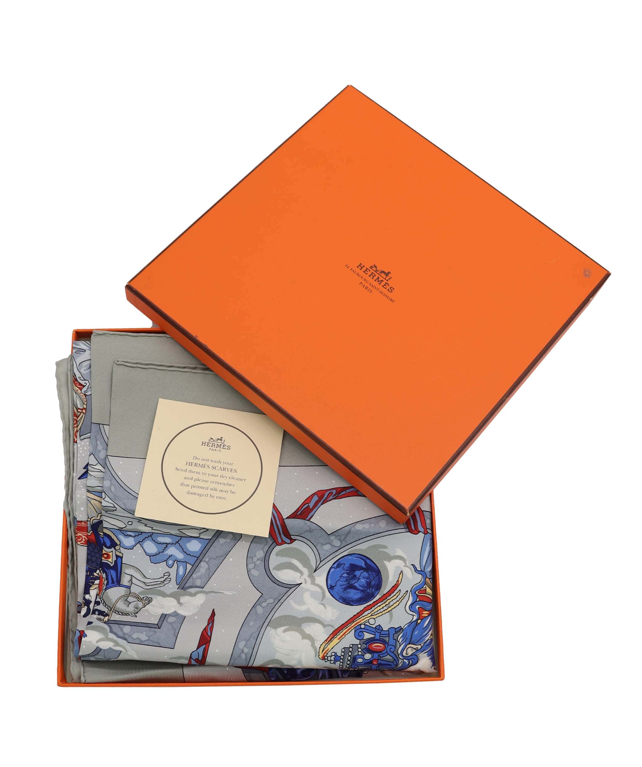 Hermès HERMES Carre 90 Scarf CAVALIERS DES NUAGES Scarf Silk 100% Gray Auth am351b DXBV0324