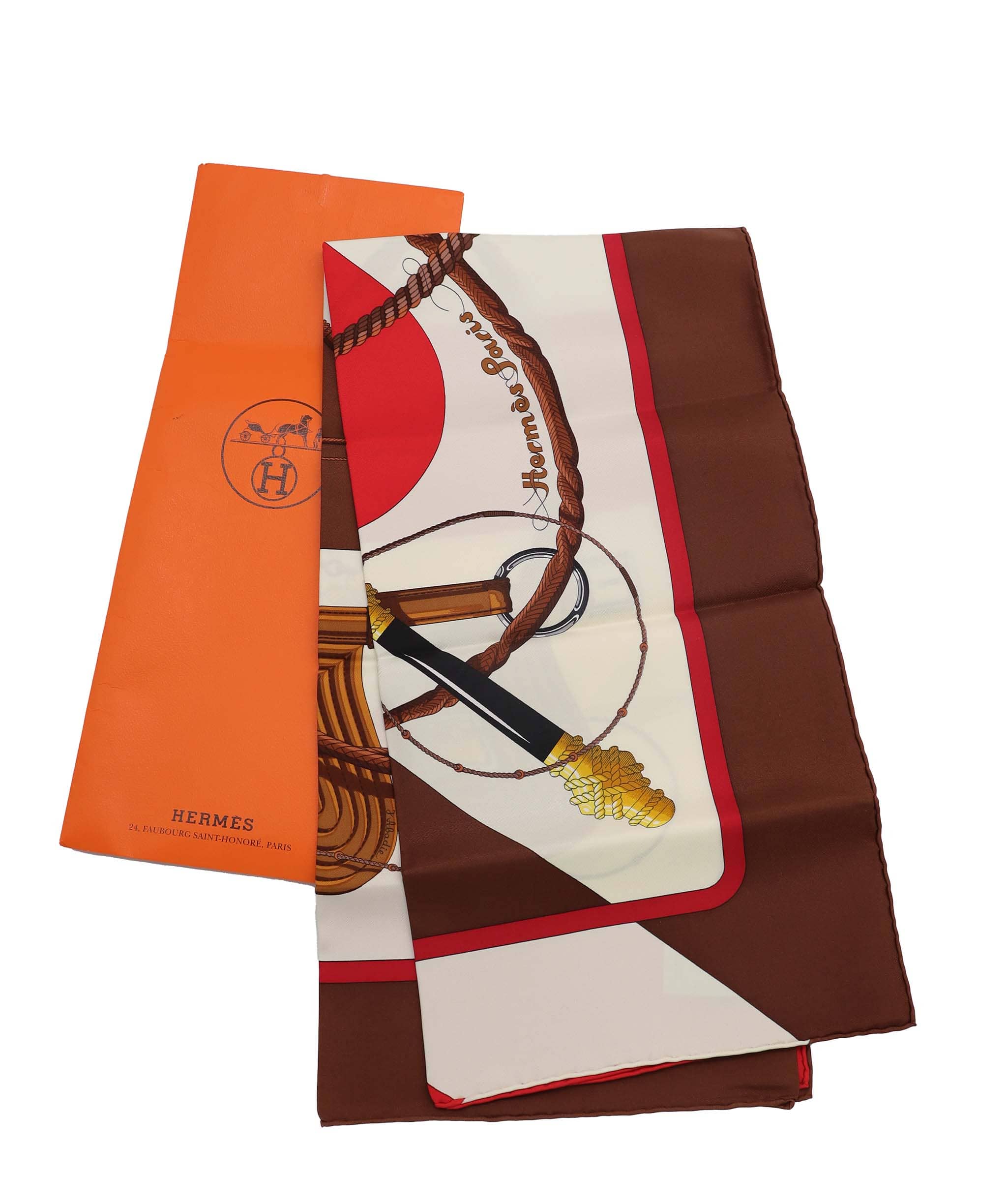 Hermès HERMES Carre90 Scarf """"""""clic clac"""""""" Silk Brown Auth am377b DXBV0307