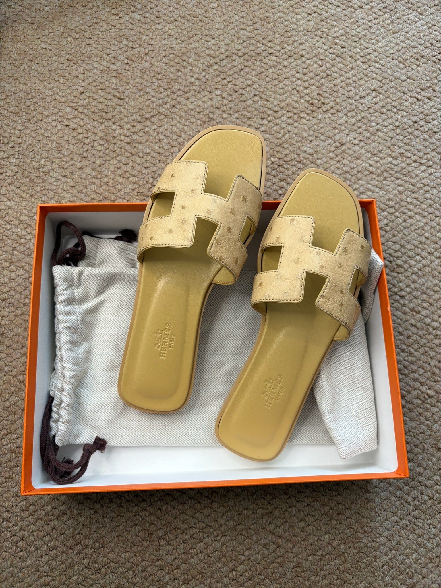 Hermes Size 38 - Hermes Oran Sandals Yellow Ostrich Leather