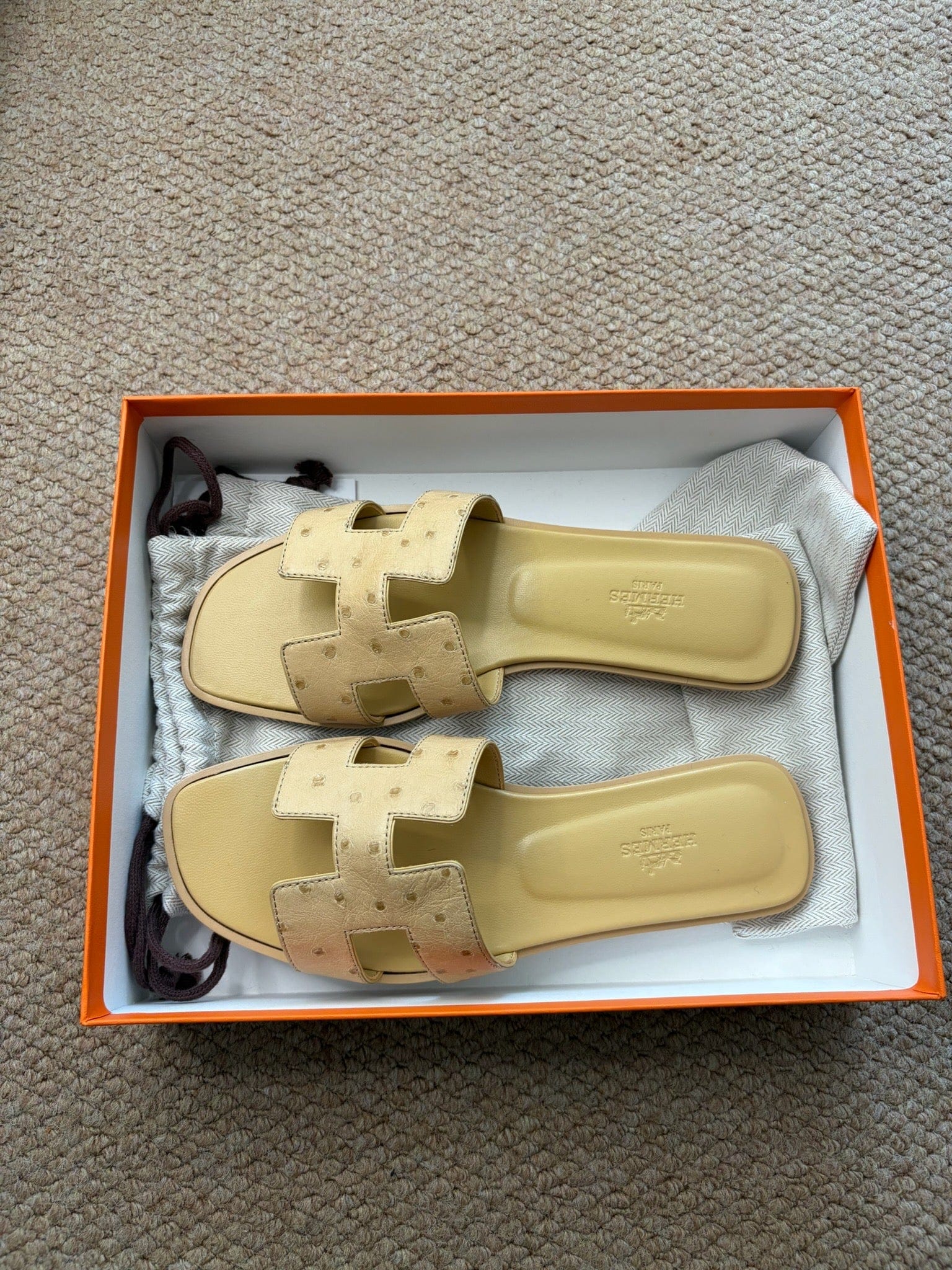 Hermes Size 38 - Hermes Oran Sandals Yellow Ostrich Leather