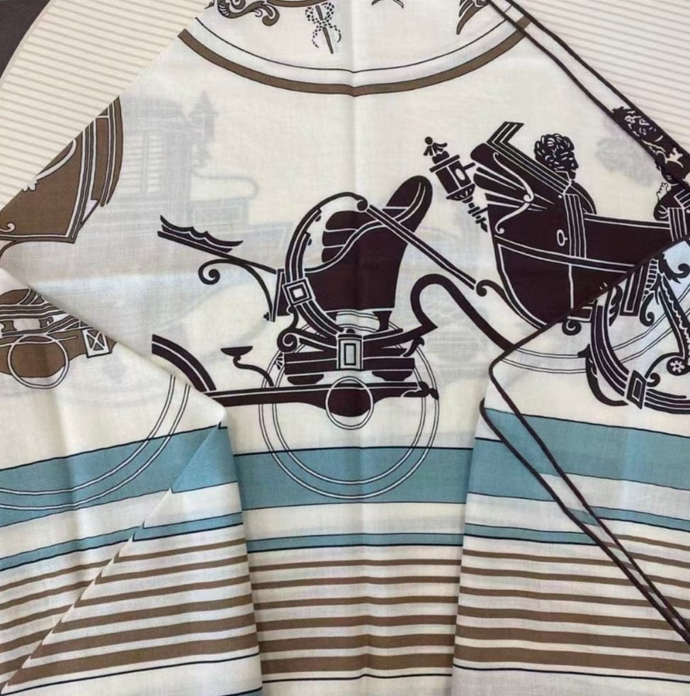Hermes Hermes 140cm Cashmere/Silk Large Triangle Scarf - Ex Libris - in Box