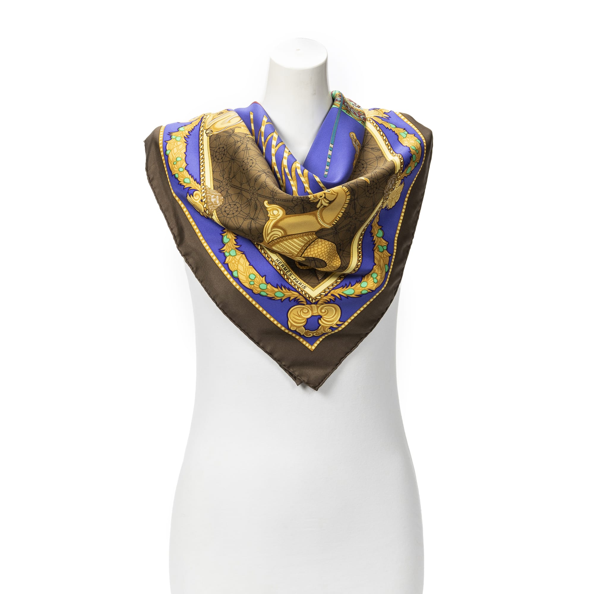Hermès Hermès Brown/Blue/Gold Silk Scarf ABB9662