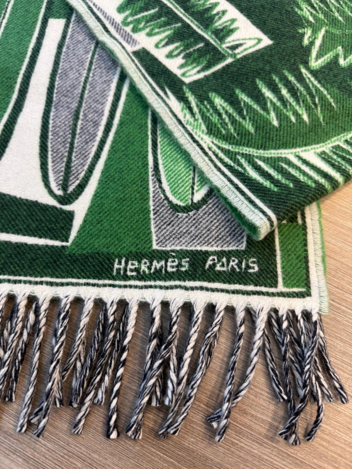 Hermès Hermès Cashmere Scarf - Green, Grey & White Graphic