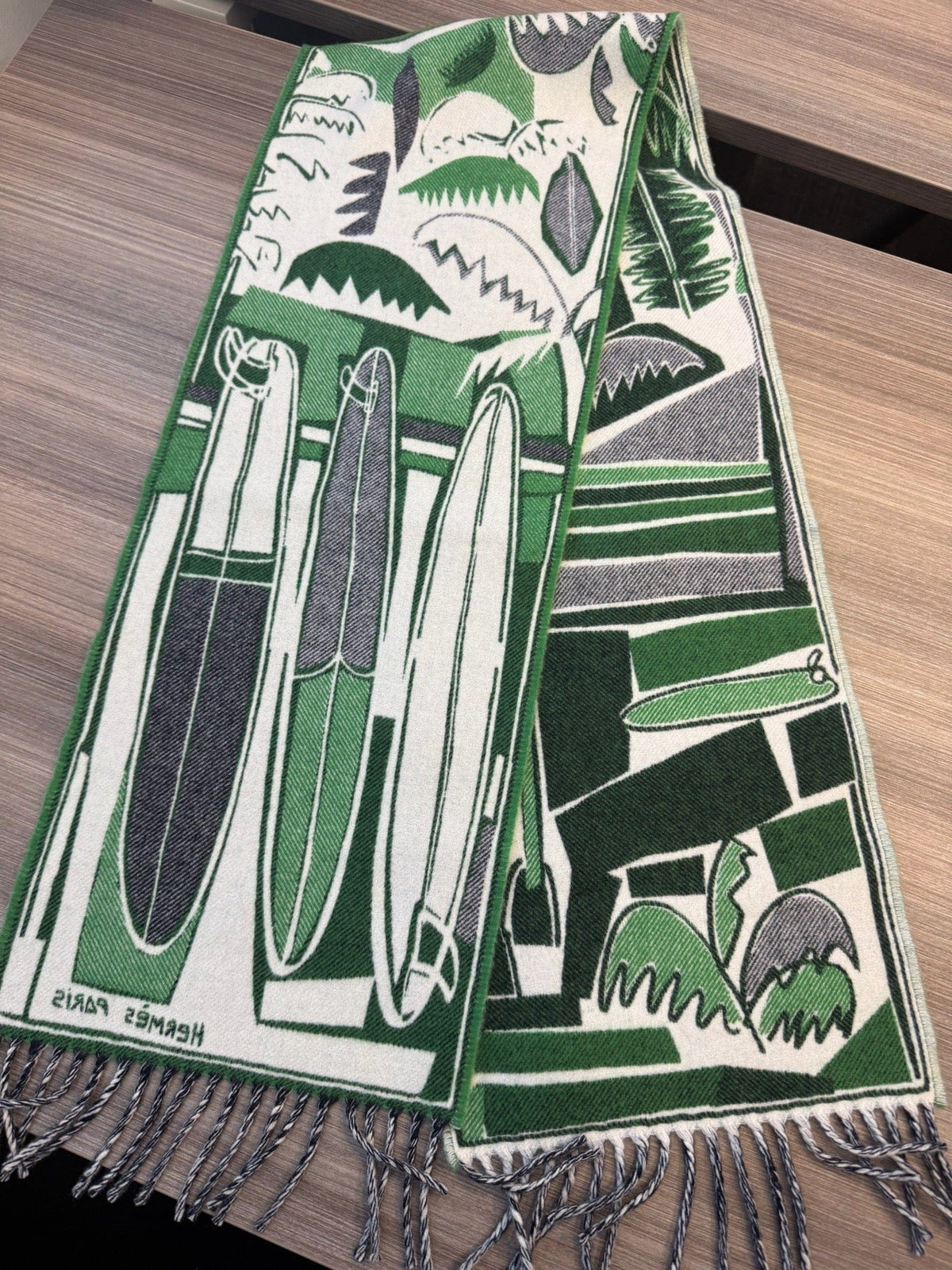 Hermès Hermès Cashmere Scarf - Green, Grey & White Graphic