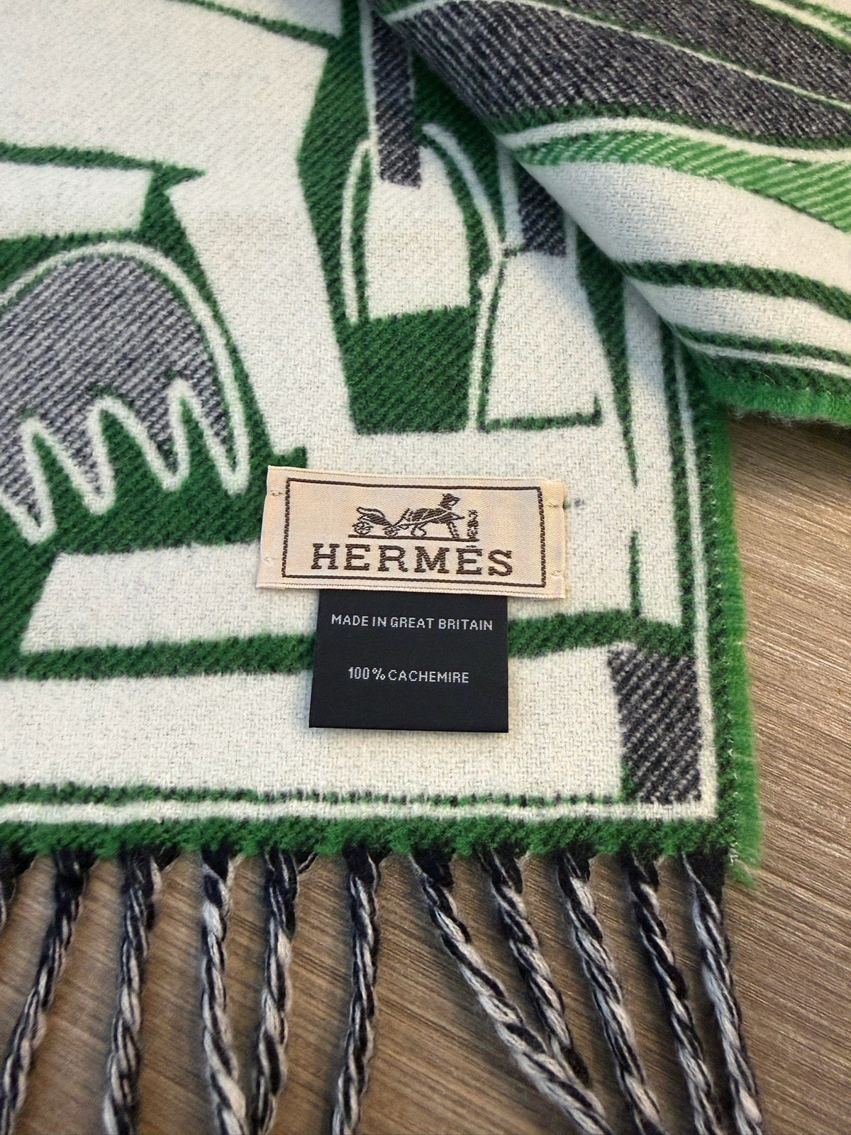 Hermès Hermès Cashmere Scarf - Green, Grey & White Graphic