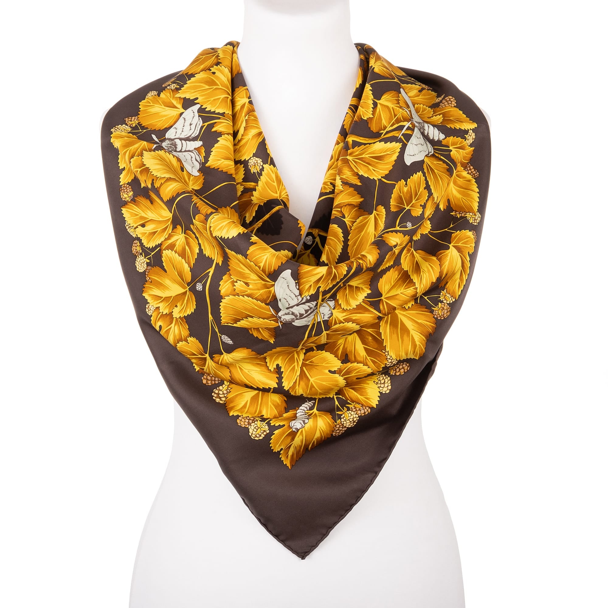 Hermès Hermès Dark Brown/Gold Silk Scarf ABC2334