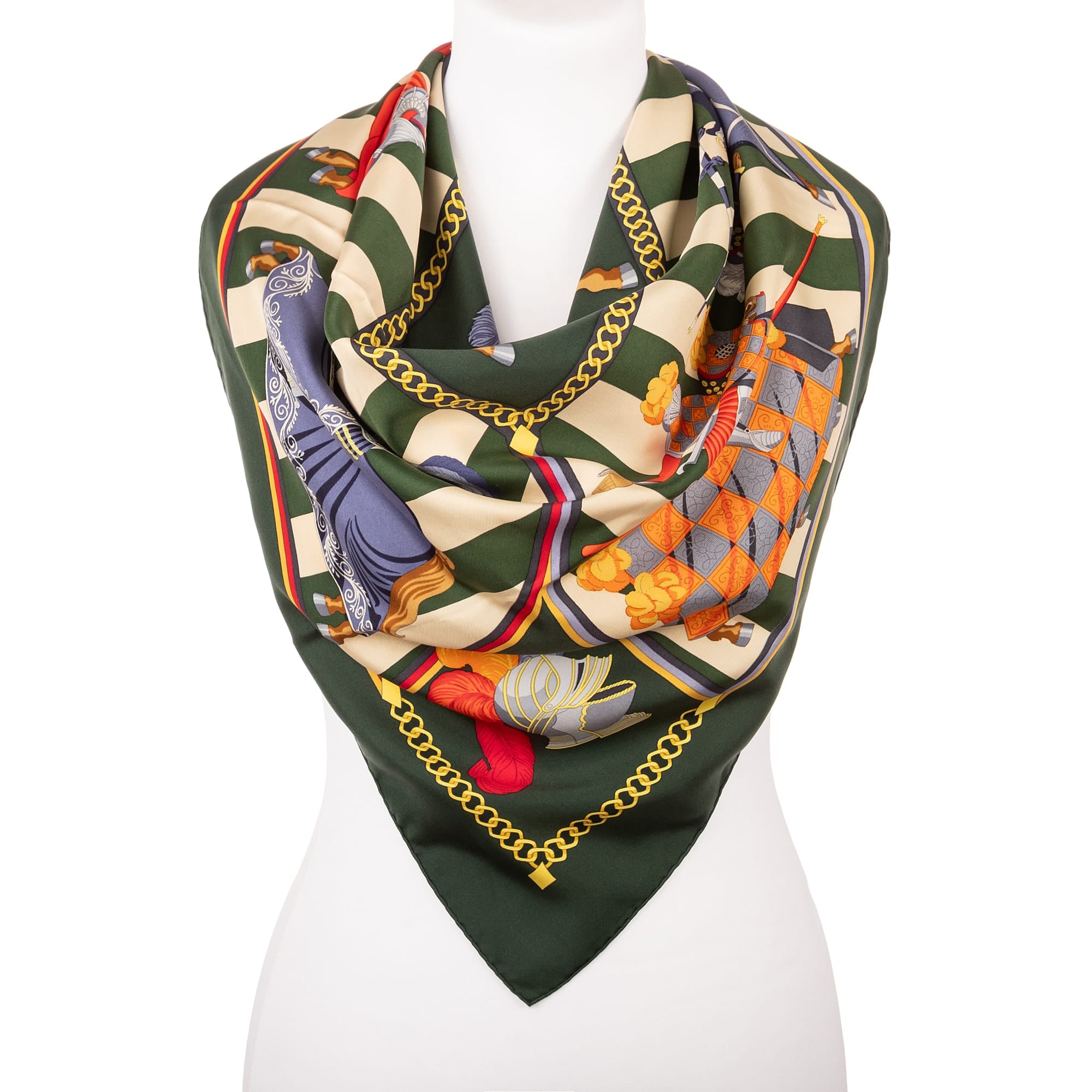Hermès Hermès Green/Beige/Red Silk Scarf ABC2342