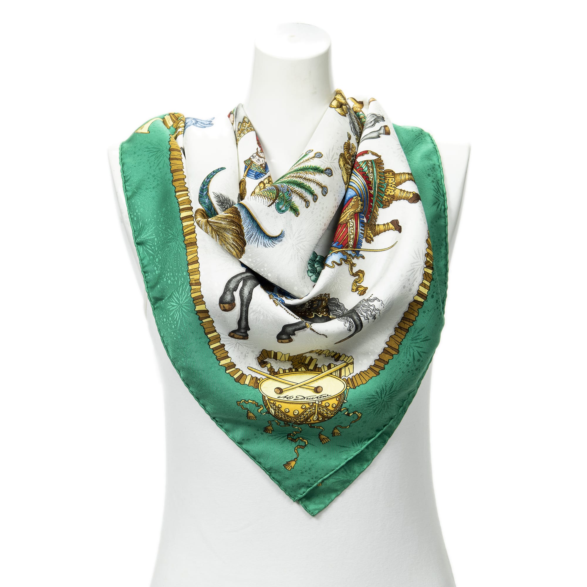 Hermès Hermès Green/White/Gold Silk Scarf ABC2341