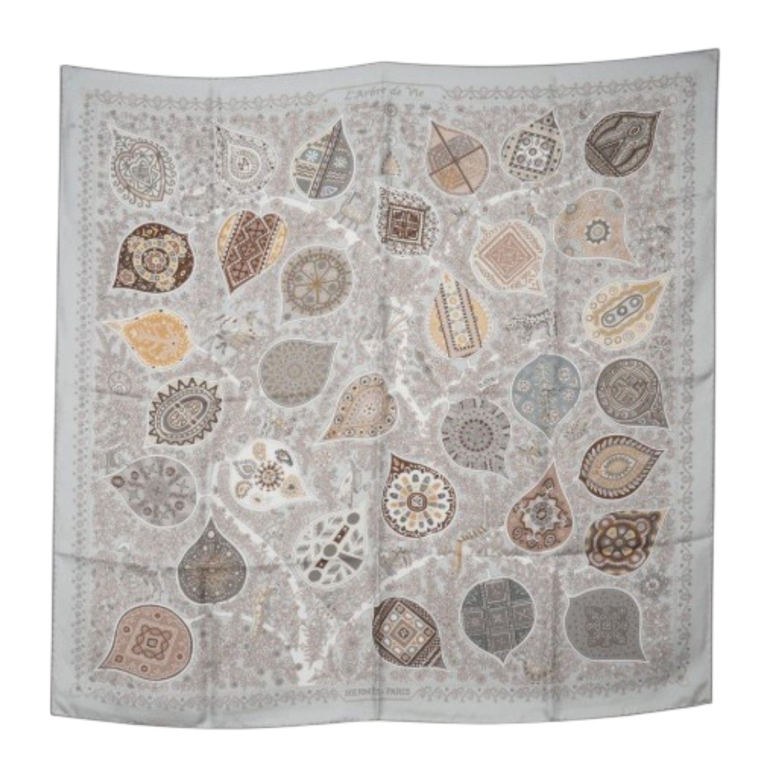 Hermes Hermes Gris Silk L’Abre de Vie Scarf 90cm