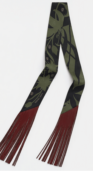 Hermes Hermes Khaki & Black Twilly with Rouge Leather Fringe