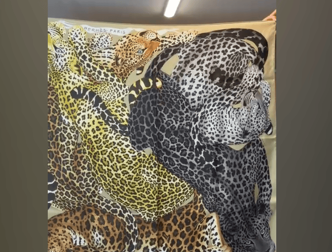 Hermes Hermes Lazy Leopardesses 90 Silk Scarf Beige