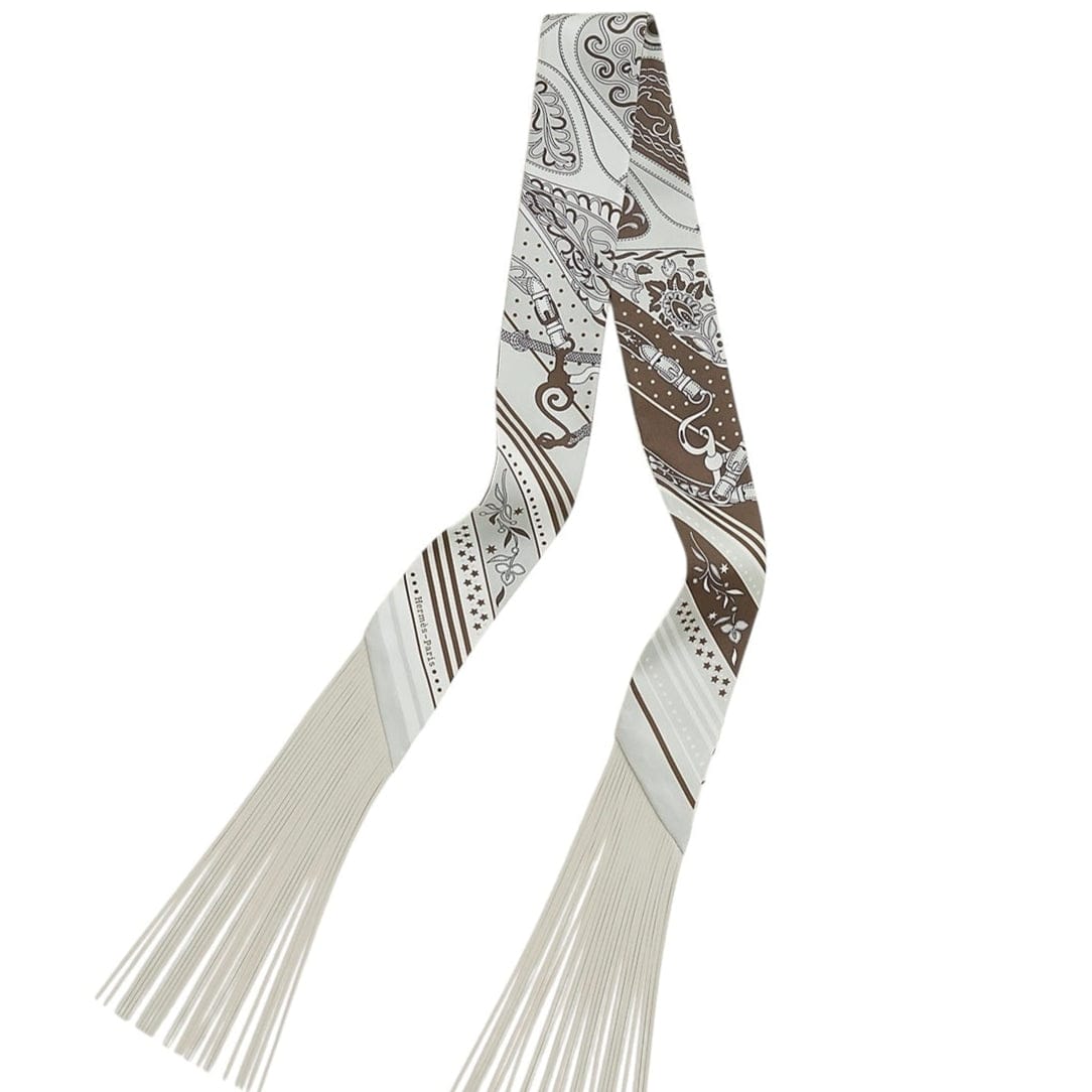 Hermes Hermes Leather Fringe Des Amazones Twilly in Craie & Brun - New in Box