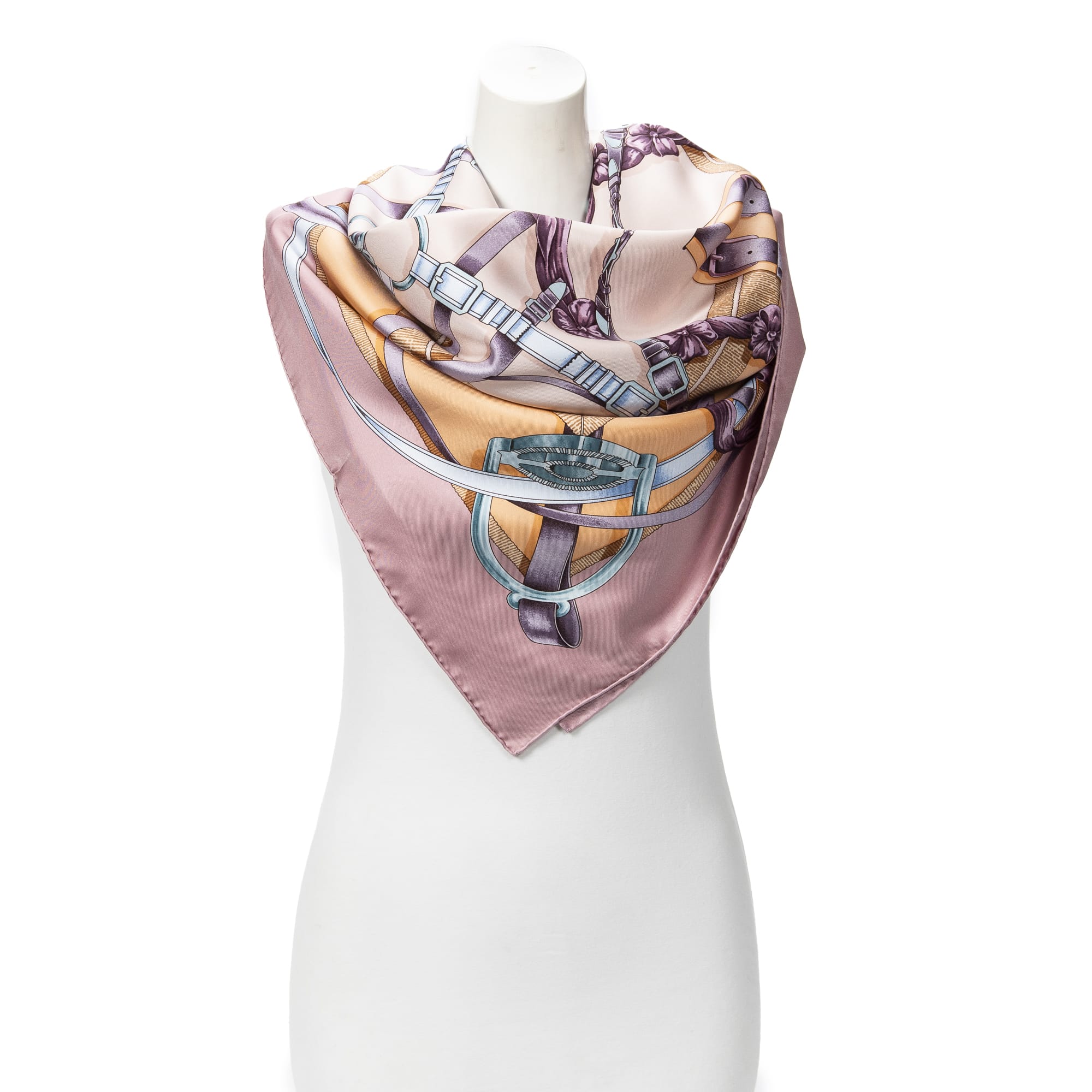 Hermès Hermès Lilac/Orange/Light Blue Silk Scarf ABB9588