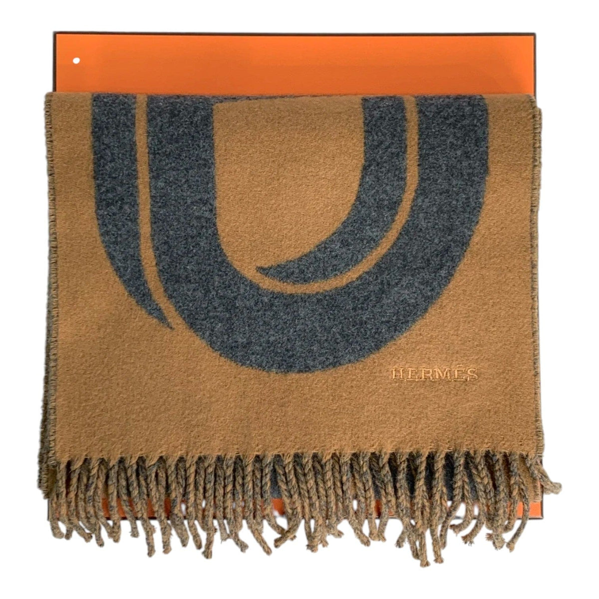 Hermes Maillons TGM Camel Cashmere Scarf in Box