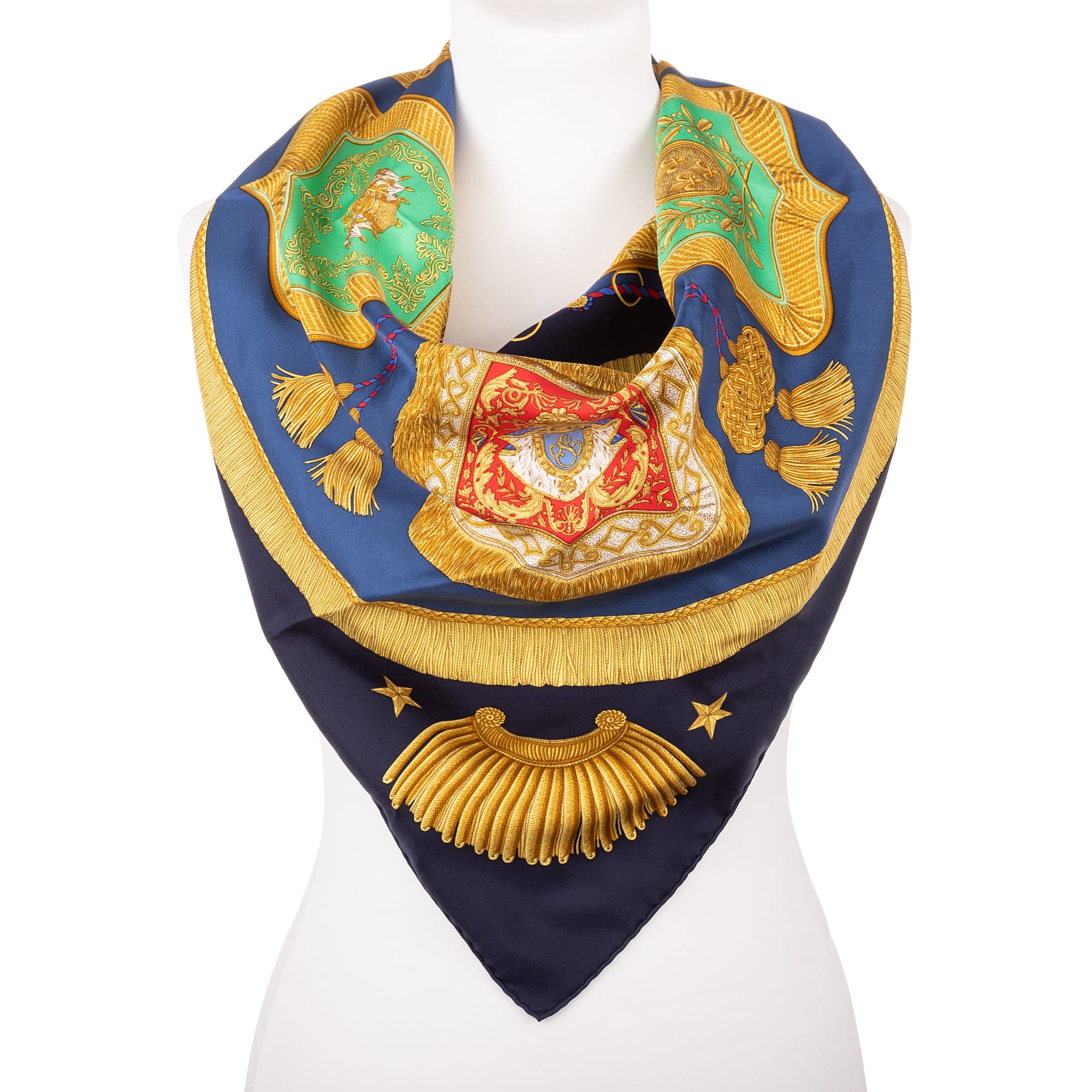 Hermès Hermès Navy/Gold/Green Silk Scarf ABC2333