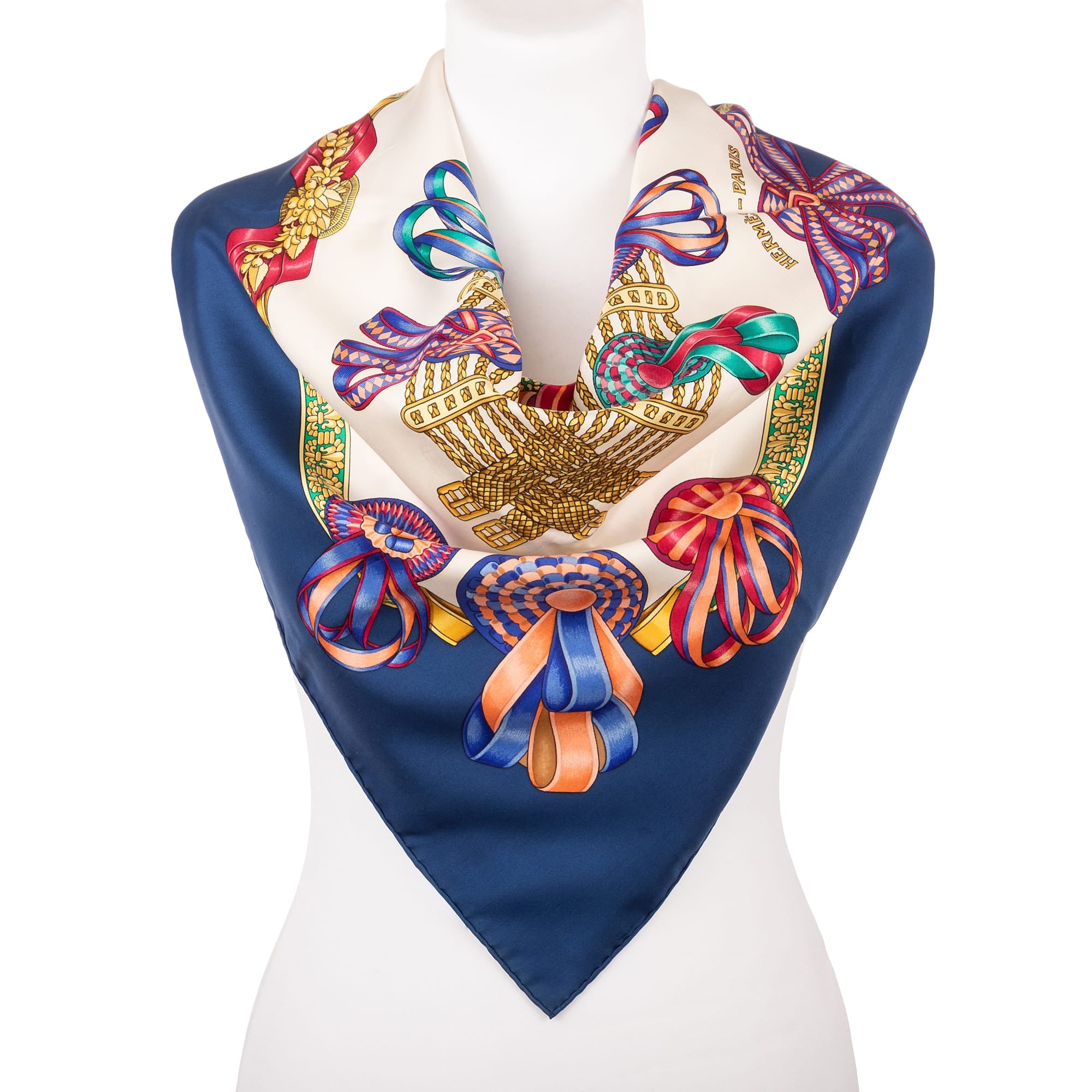 Hermès Hermès Navy/Ivory/Pink Silk Scarf ABC2326