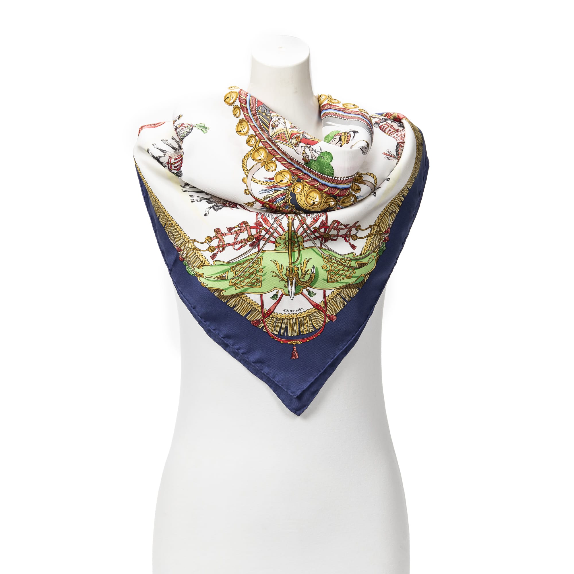 Hermès Hermès Navy/White Silk Scarf ABB9543