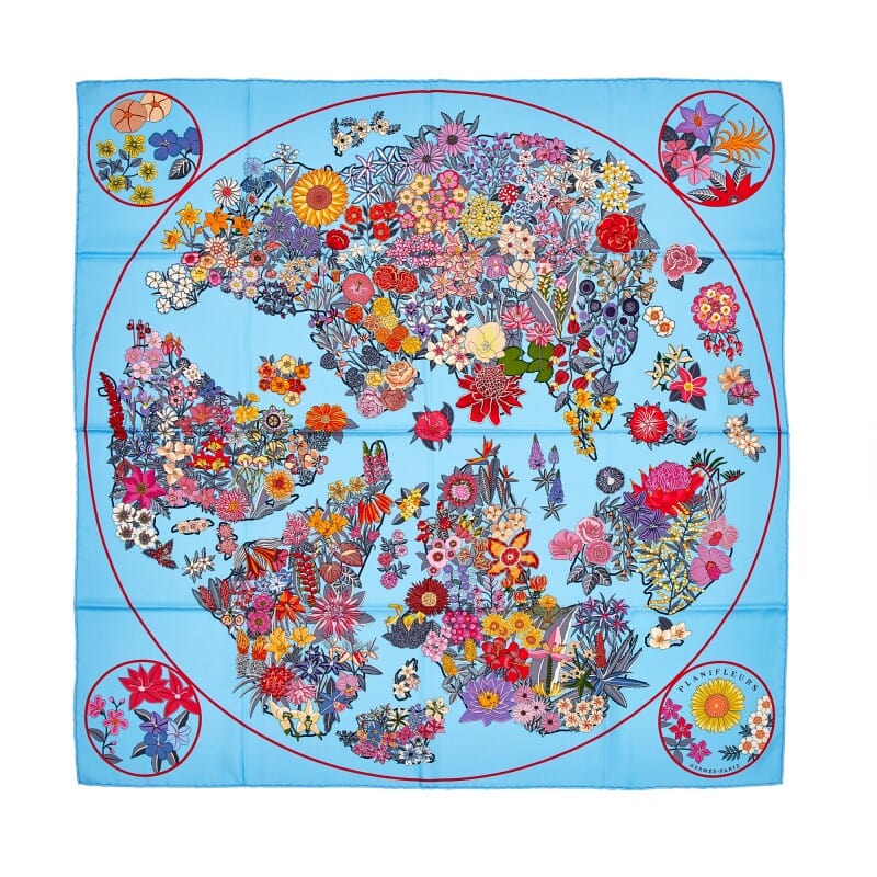 Hermes Hermes Planifleurs Bleu Ciel, Rose & Rouge Silk 90cm Scarf - New & Unused in Box