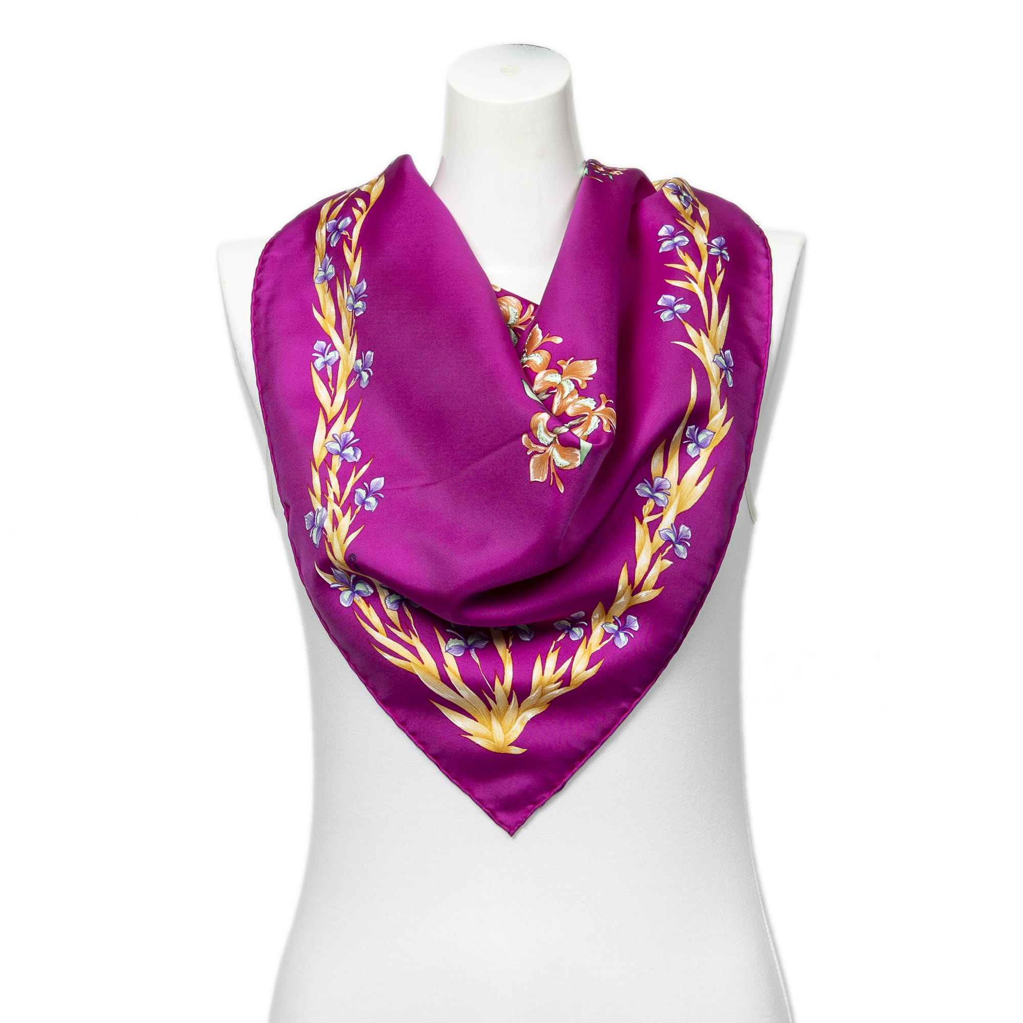 Hermès Hermès Purple/Green/Yellow Silk Scarf ABA8357