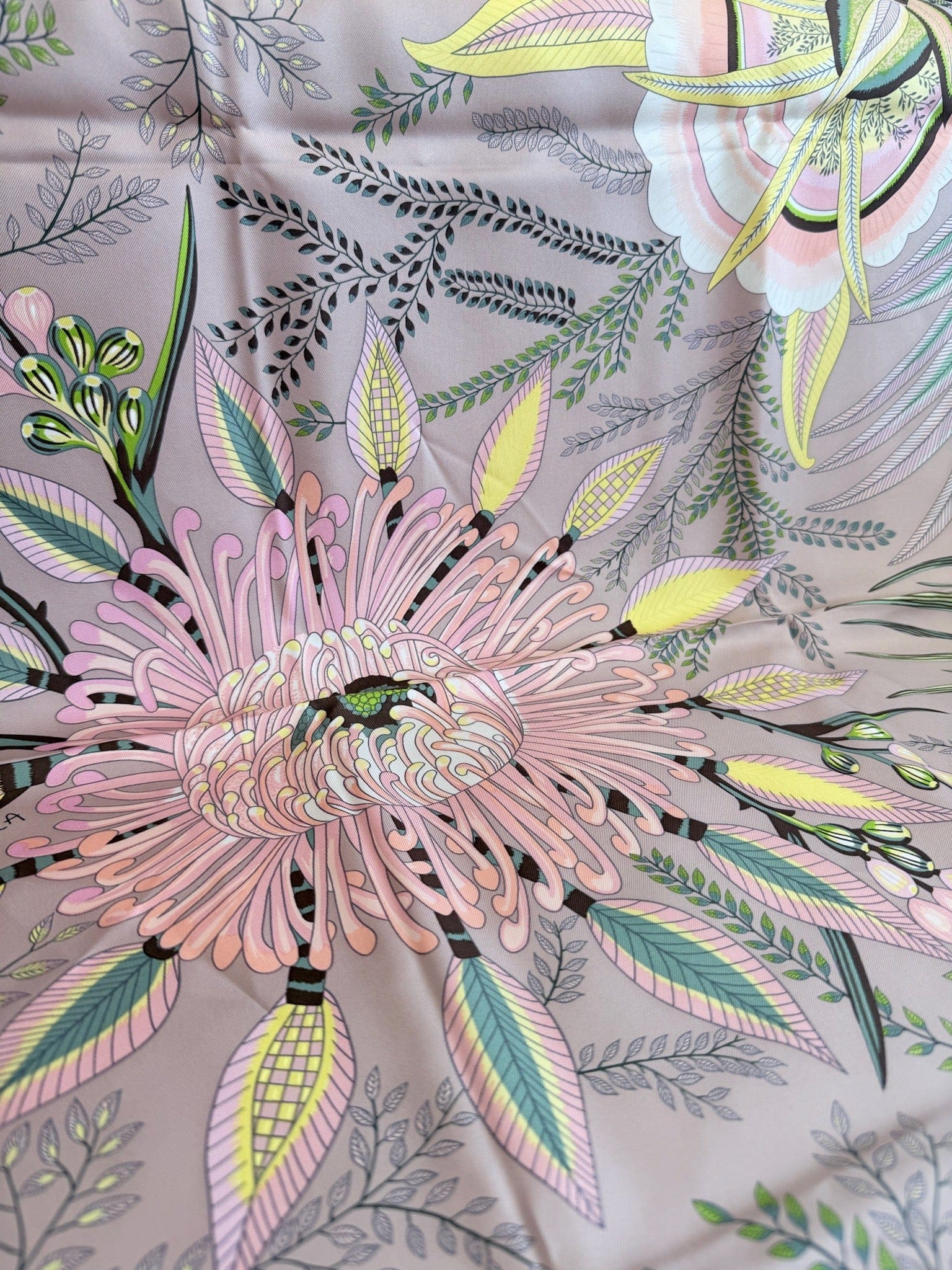 Hermes Hermes Silk Flowers of South Africa Scarf 90 Vieux Rose Vert Jaune