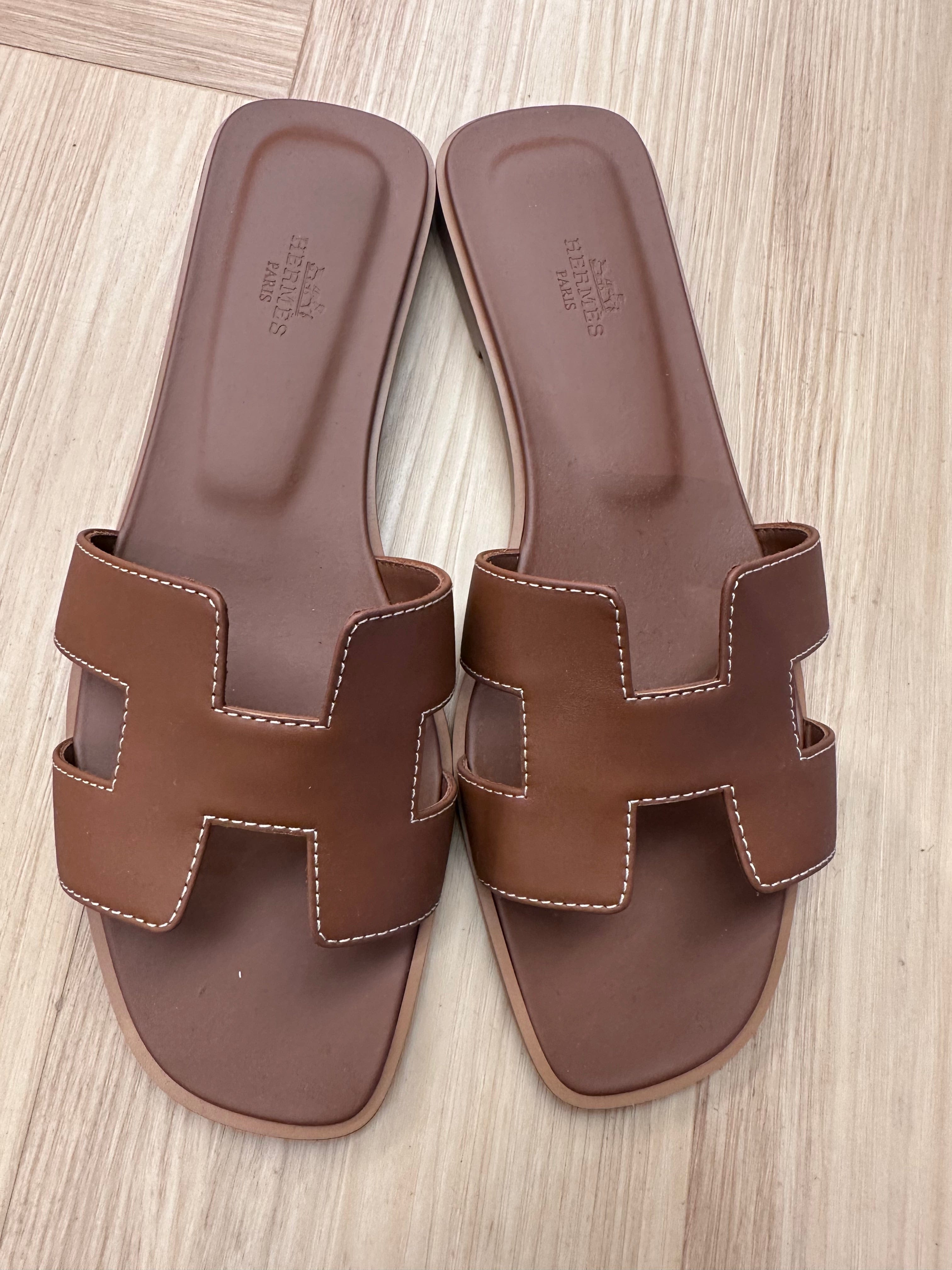 Hermes Hermes Gold Oran Slides- Size 40.5