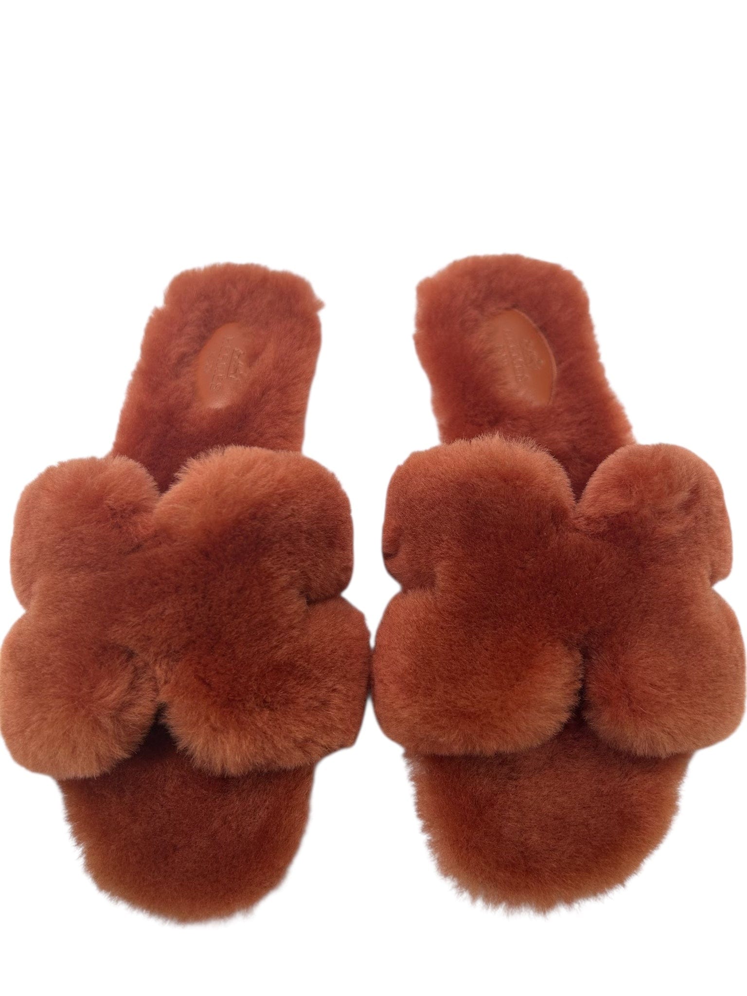 Hermes Hermes Shearling Oran Slides in Brique - #38