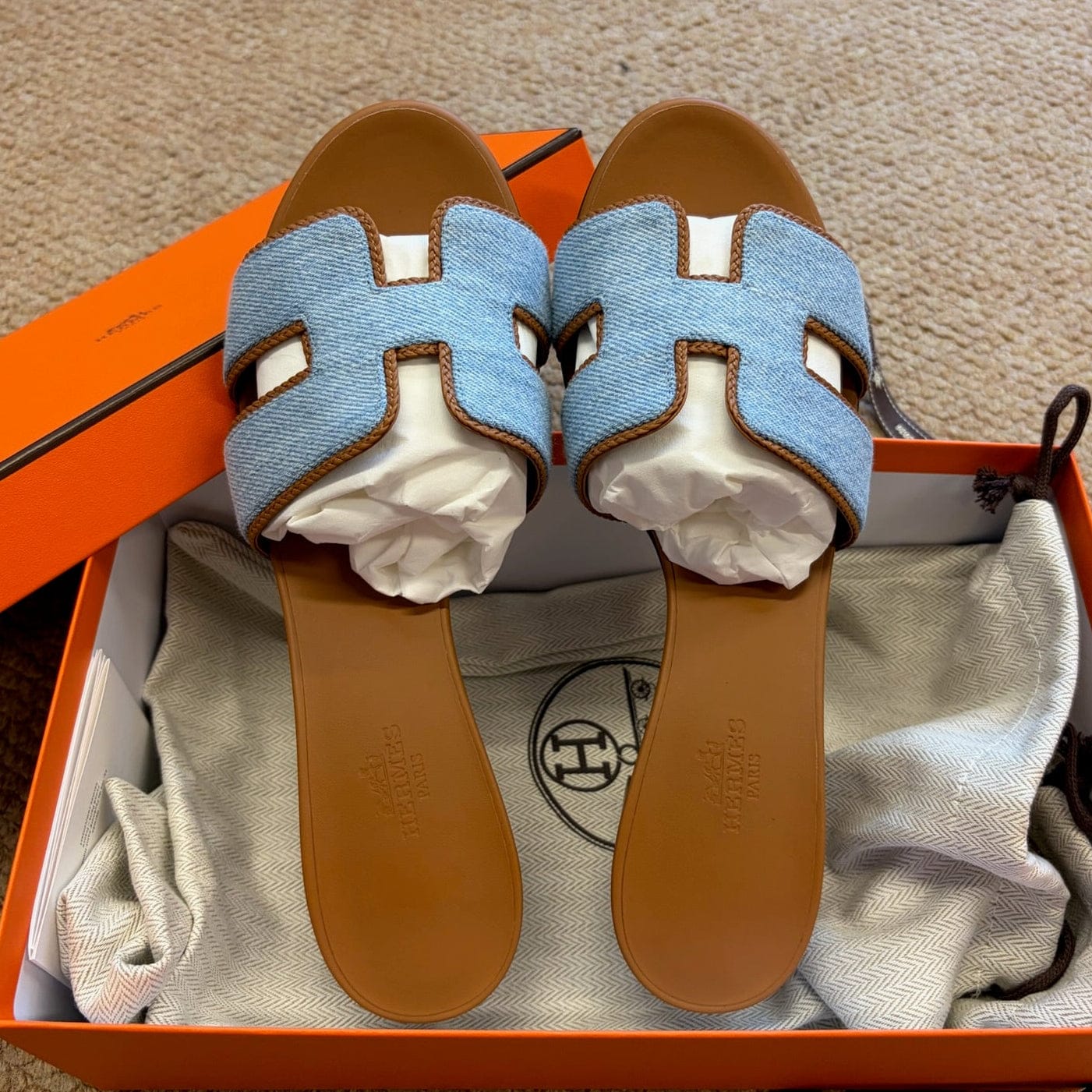 Hermes Jane Oran high heel sandal denim blue size 39 main view