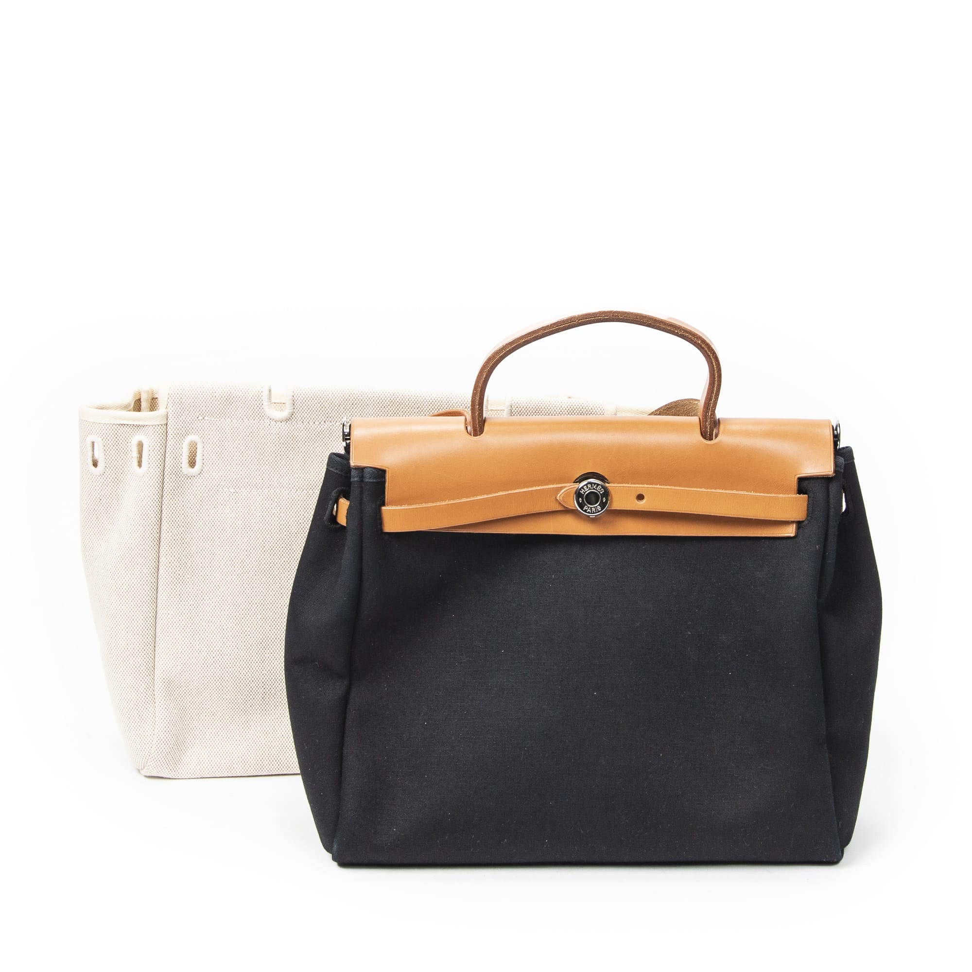 Hermès Hermès Beige/Black/Brown Canvas Herbag 2in1 ABC4463