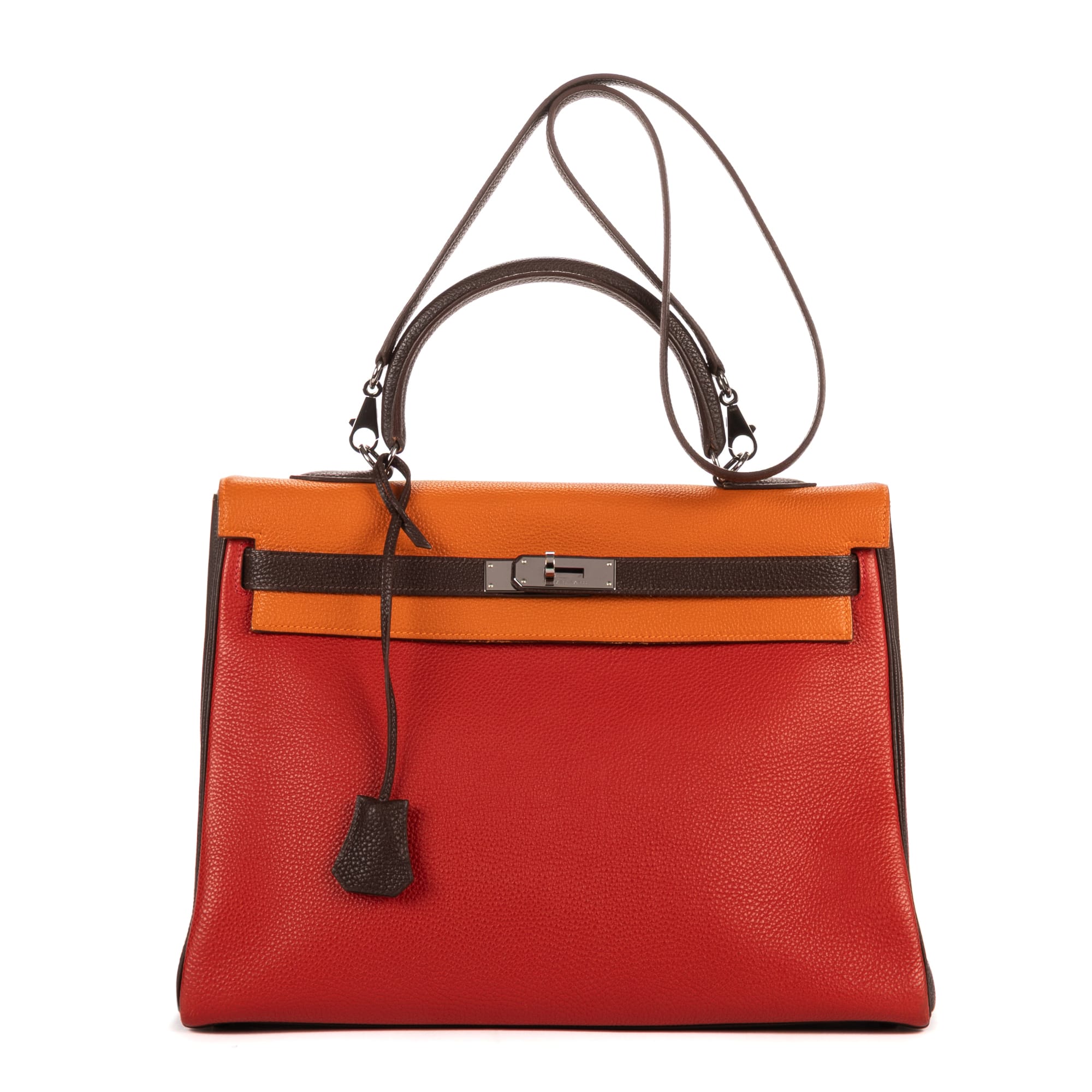 Hermès Hermès Red/Chocolate Brown/Vermillon Calf Leather Kelly 35 Retourne OAG9976