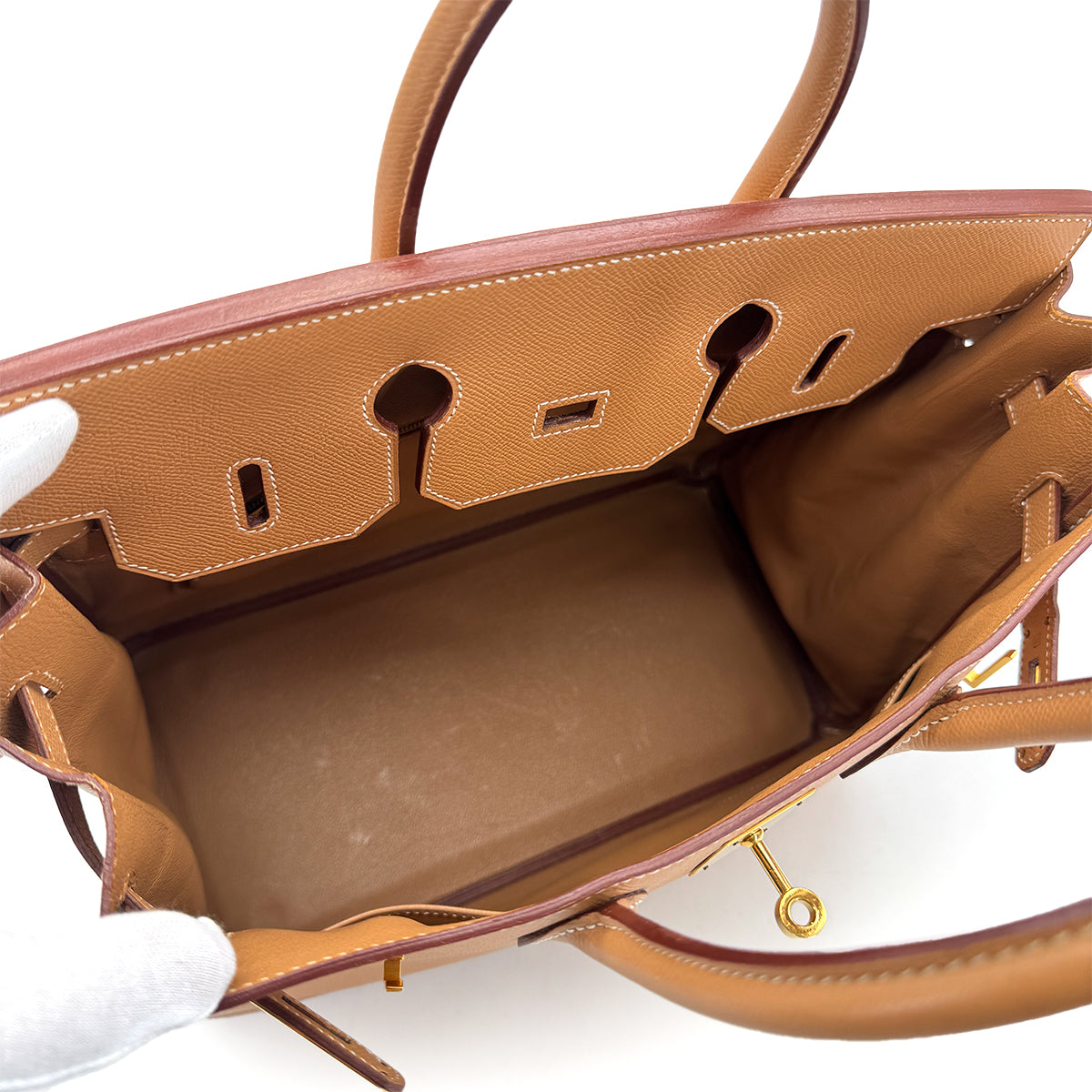 HERMES HAUT A COURROIES 32 NATUREL COUCHEVEL HAND BAG 1998 SQUARE B GOLD HARDWARE 90312522